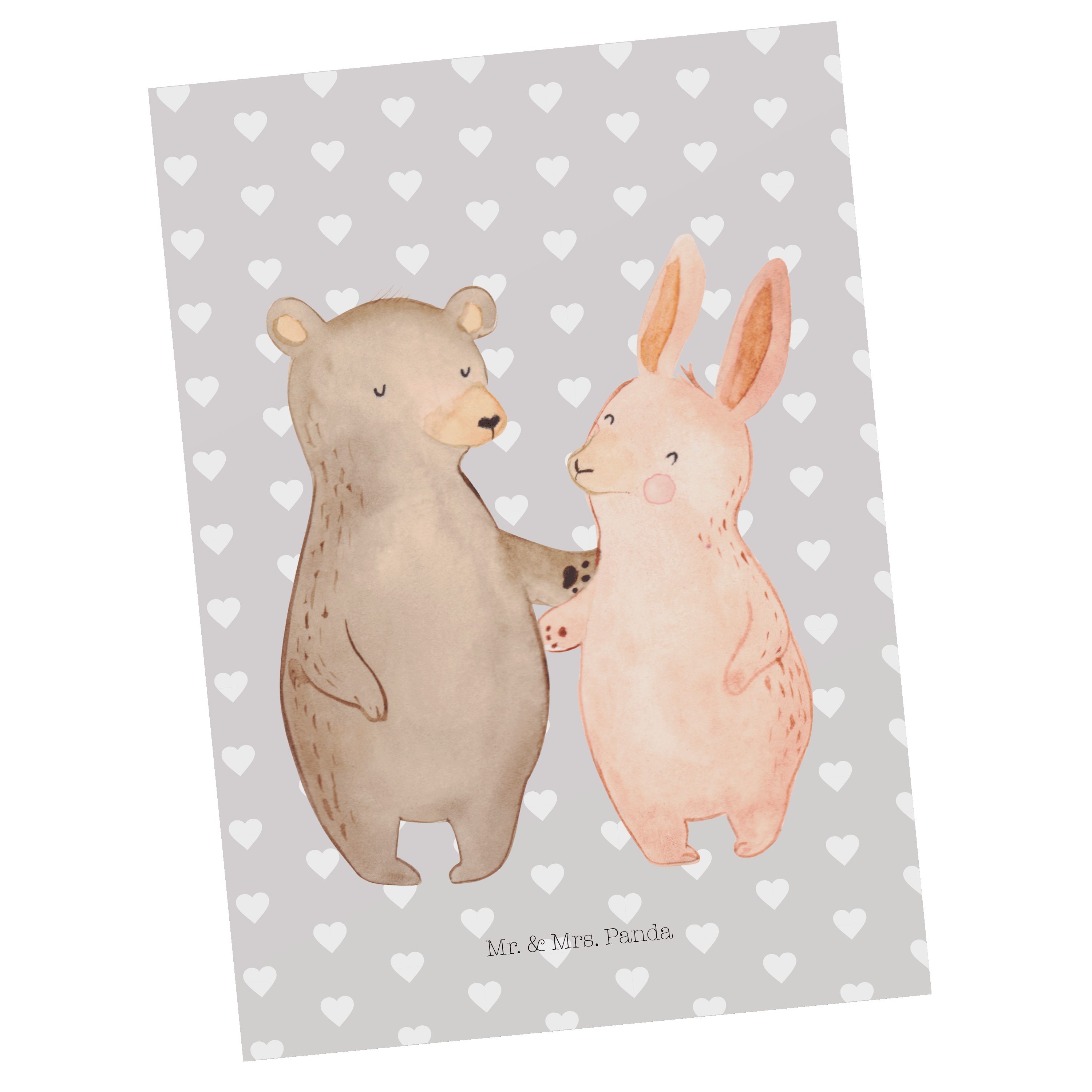 Mr. & Mrs. Panda Postkarte Bär Hase Umarmen - Grau Pastell - Geschenk, bester Freund, Einladungs