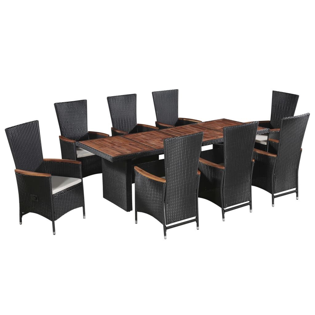 vidaXL Garten-Essgruppe 9-tlg. Garten-Essgruppe mit Auflagen Poly Rattan Schwarz, (8-tlg)