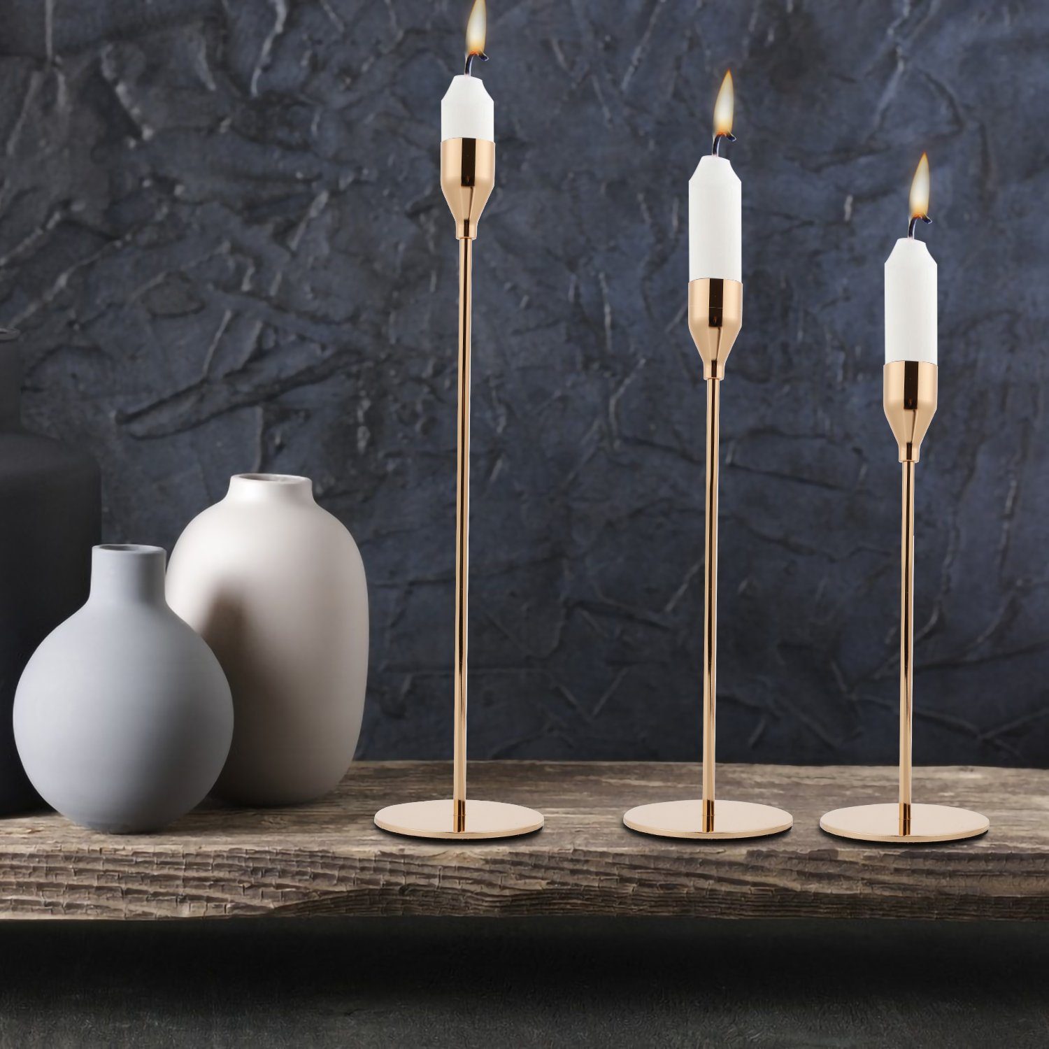 Gold/silber 3 tlg Gimisgu Stumpenkerzenhalter Set Kerzenständer Kerzenständer 23+28+33cm