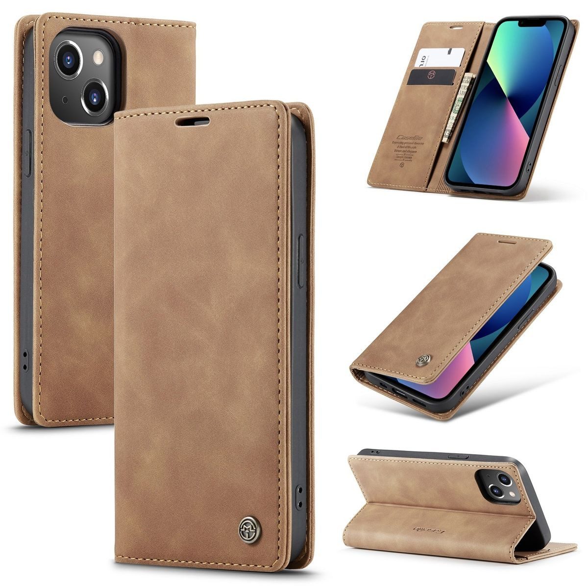 König Design Handyhülle Handytasche Schutzhülle für iPhone 14 Plus, Handy Klapphülle Case Tasche – Magnetverschluss & Kartenfach