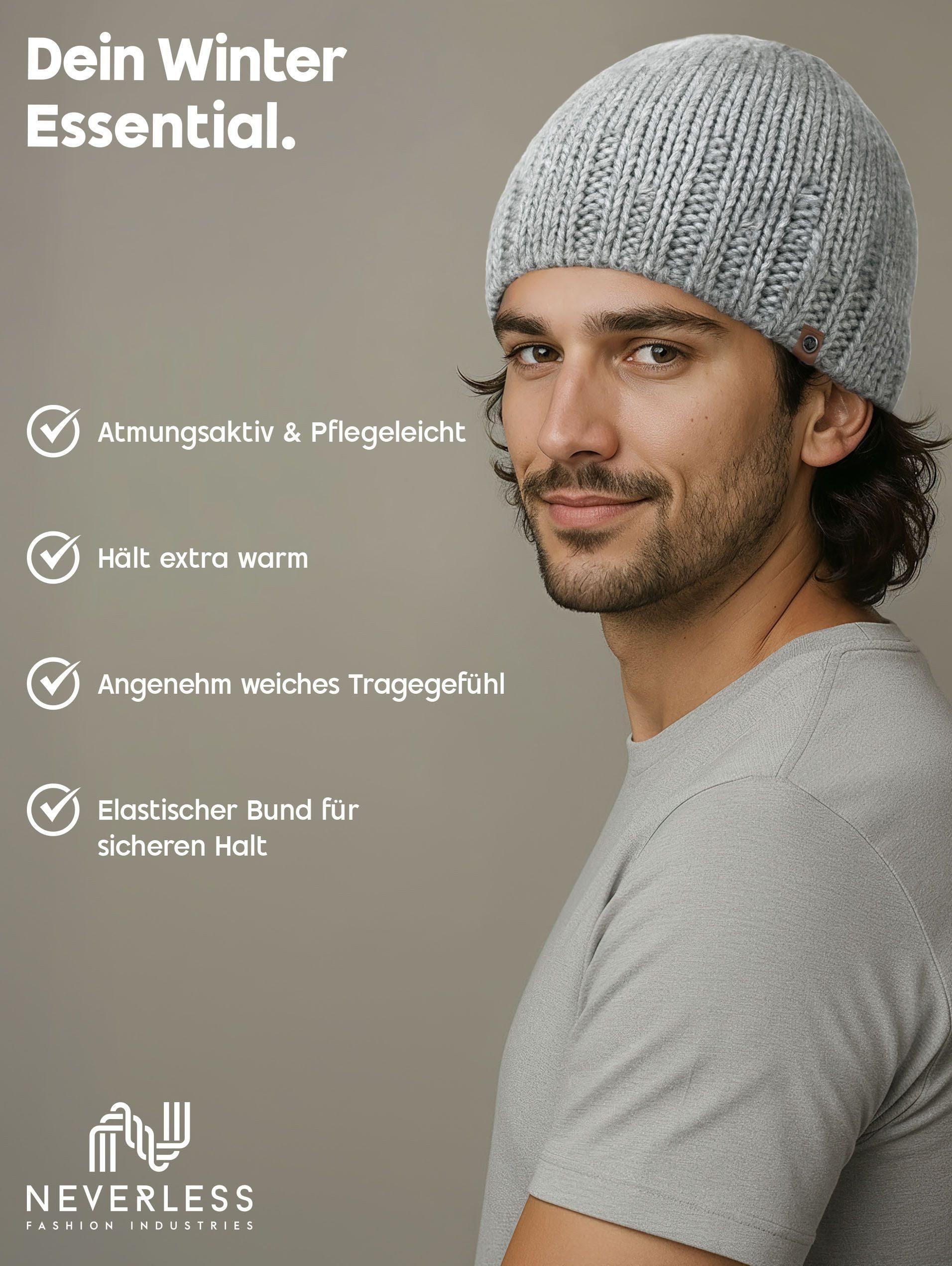 Neverless Strickmütze gefütterte Strickmütze für Herren, günstig online kaufen