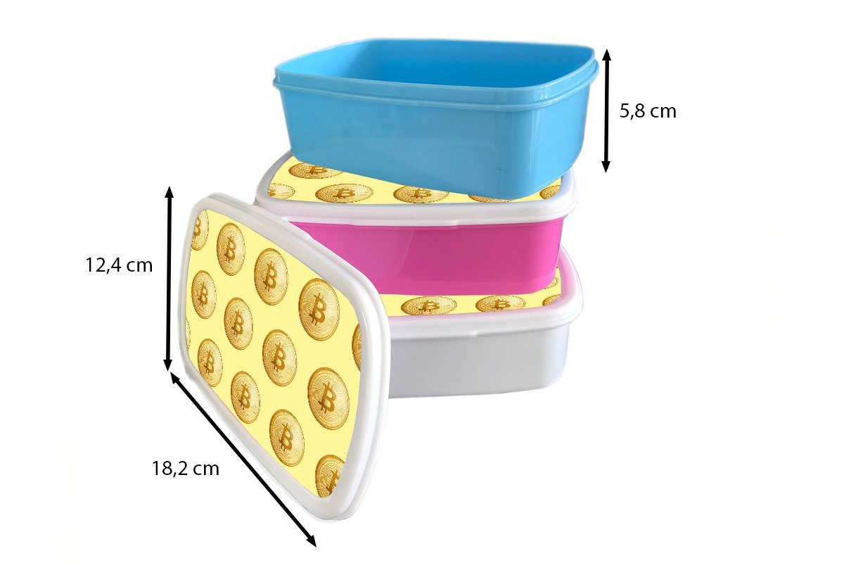 Gelb, Gold rosa Lunchbox Bitcoin Muster - Kunststoff Kunststoff, Erwachsene, Brotdose Mädchen, - Brotbox MuchoWow für Snackbox, - Kinder, (2-tlg),