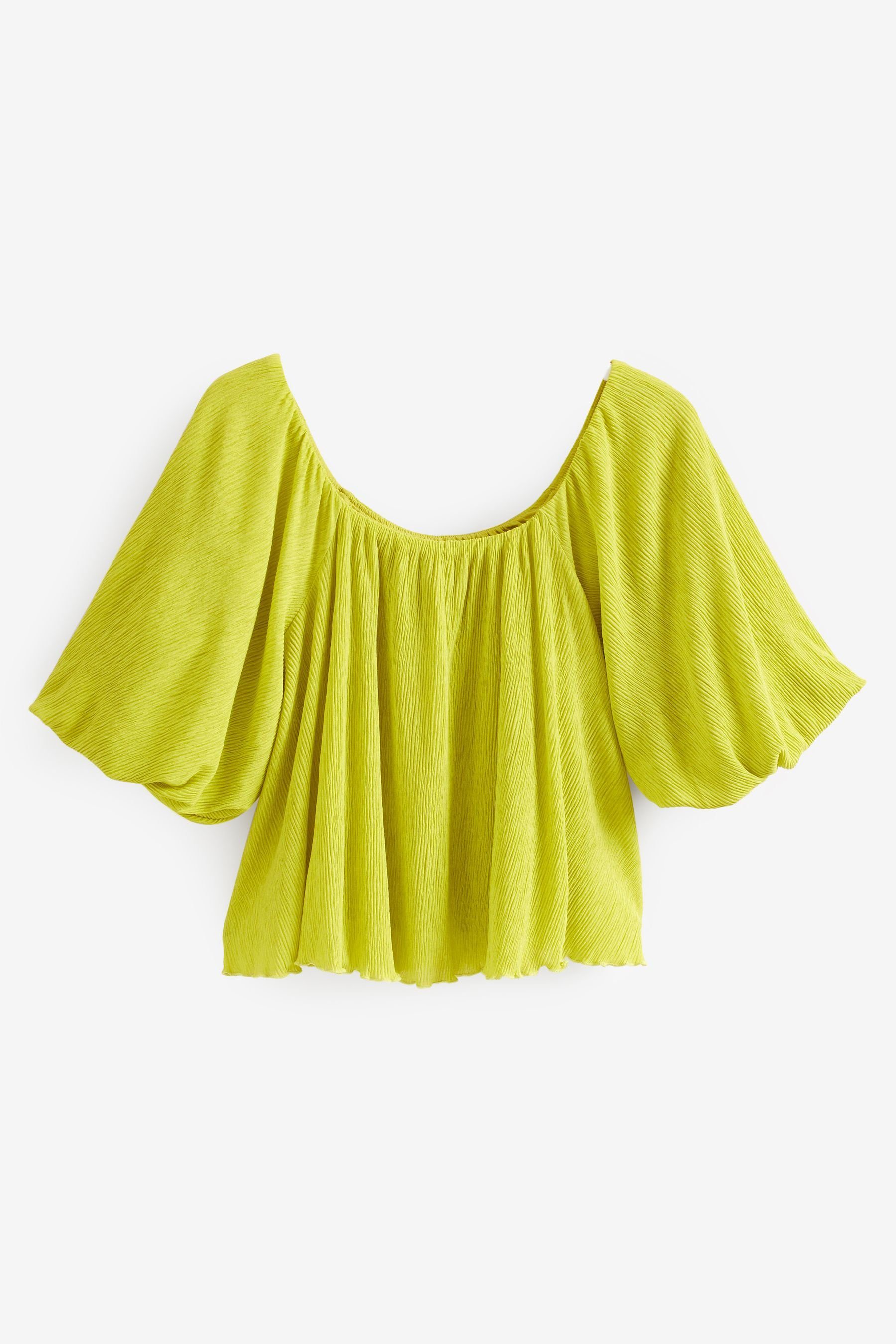 plissiertes Einschultriges, Green Next Carmenshirt (1-tlg) Bardot-Oberteil Lime
