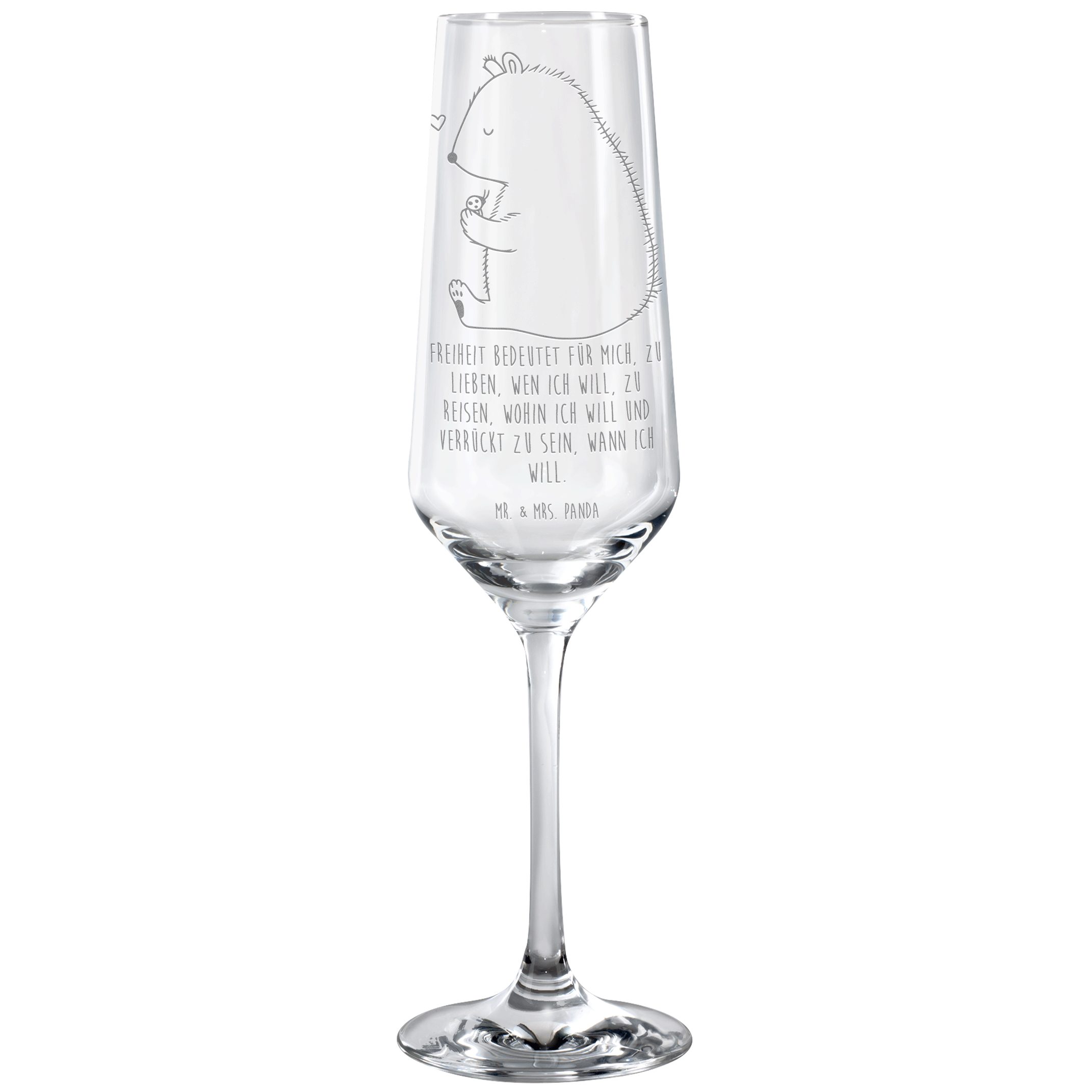 Mr. & Mrs. Panda Sektglas Bär Marienkäfer, Sektflöte, Transparent, Glas, Das Leben Ist schön, T, Premium Glas, graviertes sektglas Kelchglas Geschenkglas