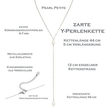 Célia von Barchewitz Perlenkette "PEARL PETITE" zarte Y-Kette mit 2 Süßwasser Zuchtperlen, 18k vergoldet, Länge von 44 - 49 cm verstellbar