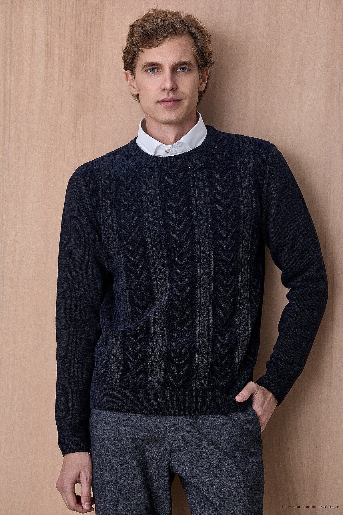 SmileSmile Longpullover Dunkelblauer Rundhals-Pullover