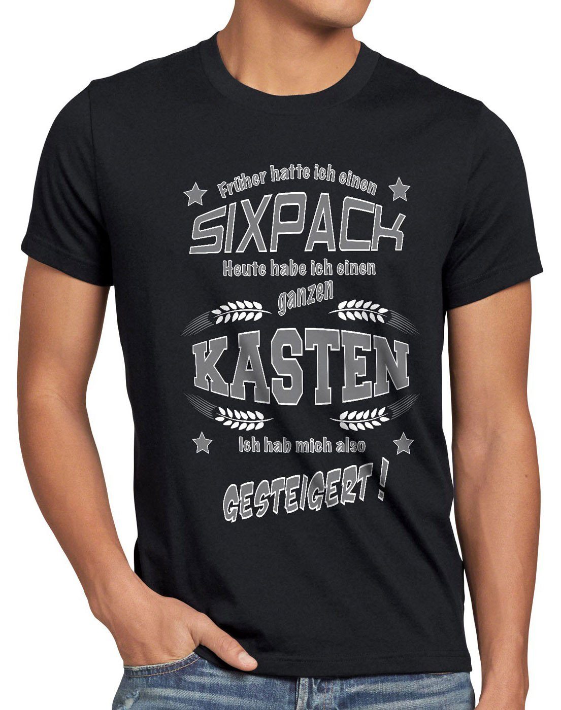 Herren Biershirt Sixpack einen Kasten style3 T-Shirt Spruch Früher Funshirt Fun heute schwarz Print-Shirt