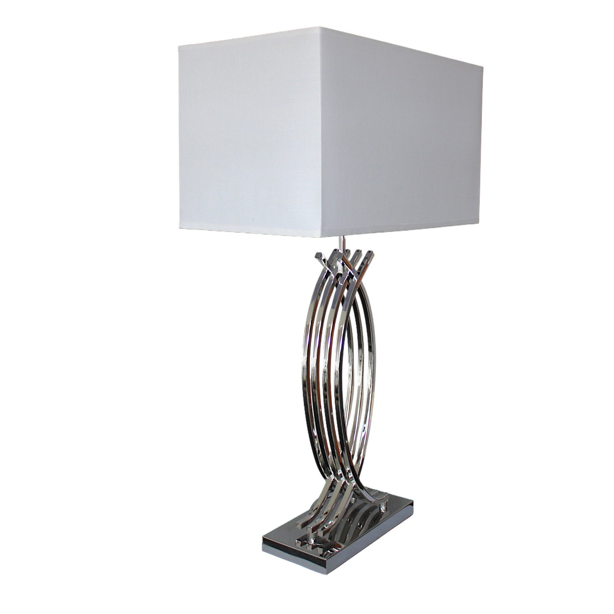 Arnusa Tischleuchte große Tischlampe 74 cm Chrom weißer Schirm Dekoleuchte E27, ohne Leuchtmittel, edle Lampe Chrom