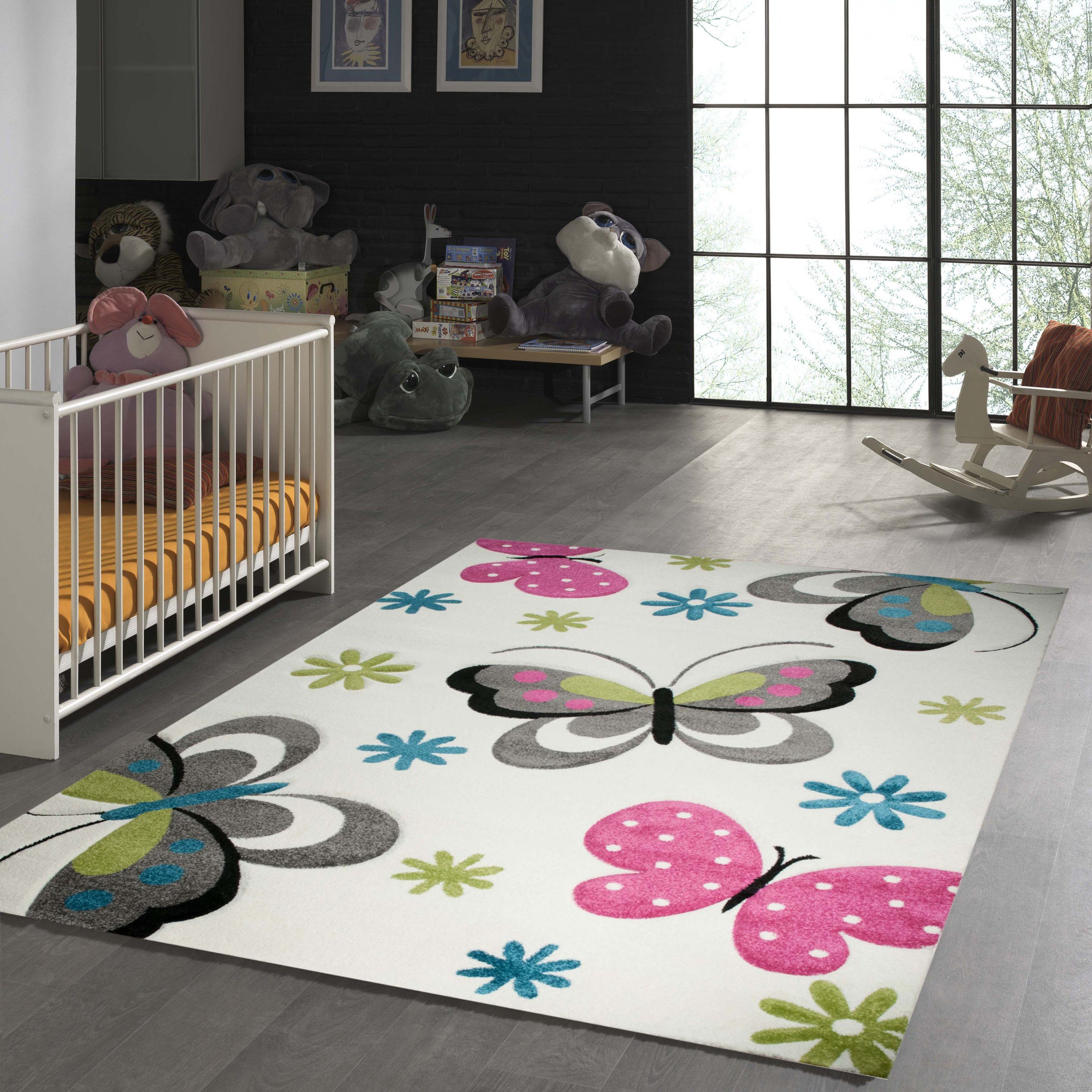 TeppichHome24 Kinderteppich Kinderteppich Schmetterling Design Creme Pink G günstig online kaufen