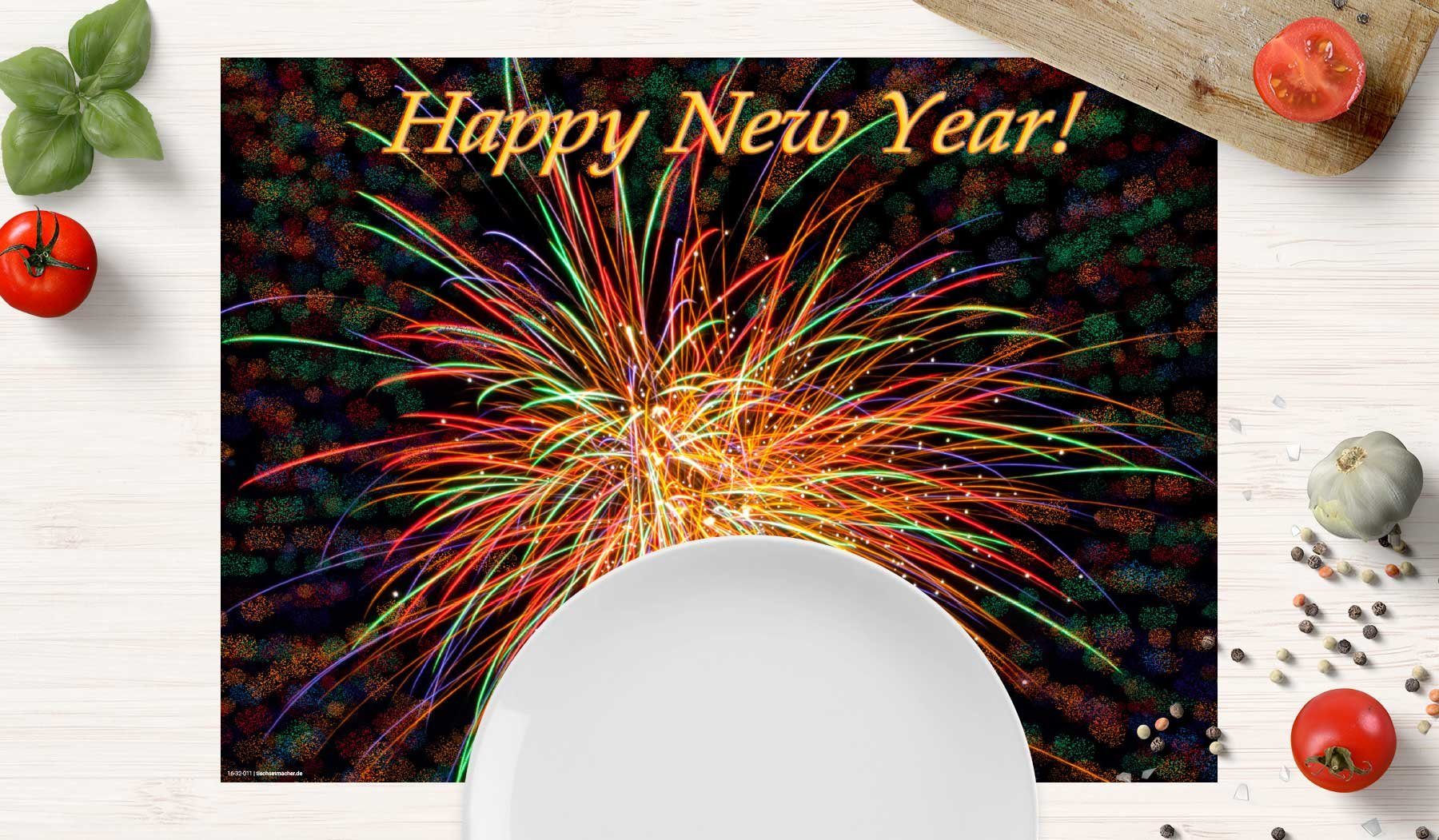 Tischsetmacher Platzset Silvester - Happy New Year - buntes Feuerwerk - 44 günstig online kaufen