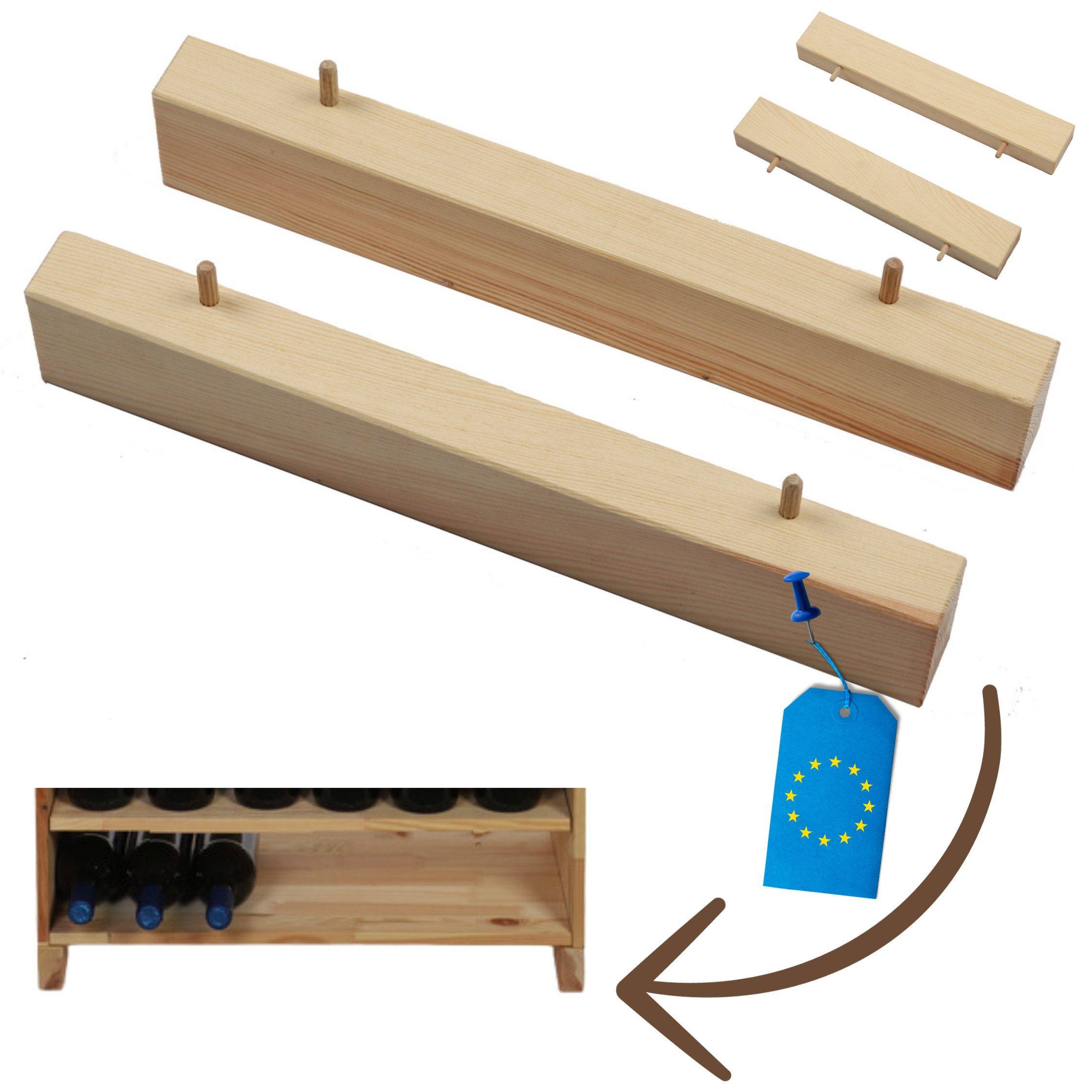 Modo24 Weinregal Modulares System RW61, Flaschenregal Massivholz, Kellerregal, Weinständer, Stapelbar, Weinschrank, für Küche & Vorratsraum, 3 Farben