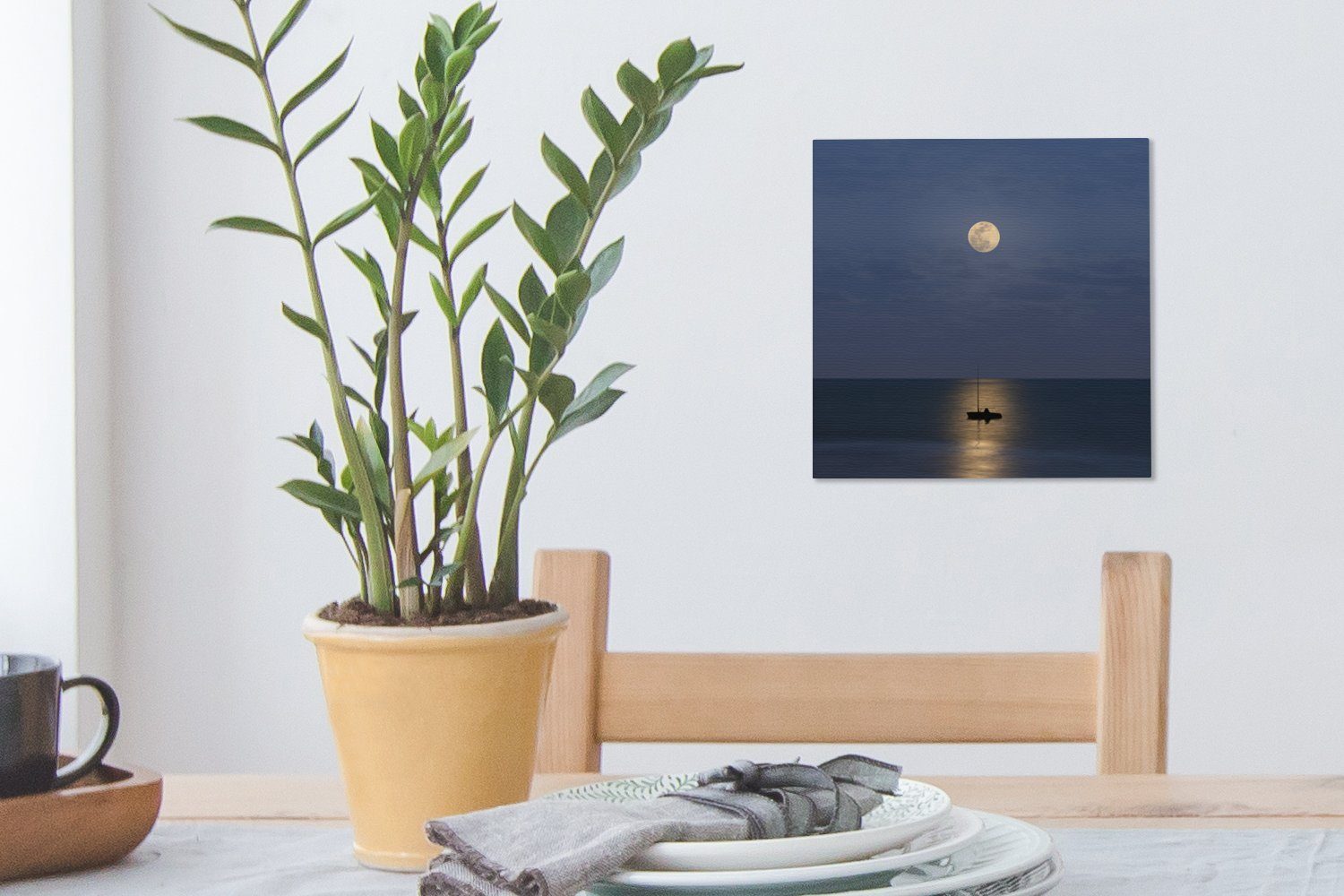 OneMillionCanvasses® Leinwandbild Boot Mond, Schlafzimmer Wohnzimmer Bilder St), für (1 Spiegelung - - Leinwand