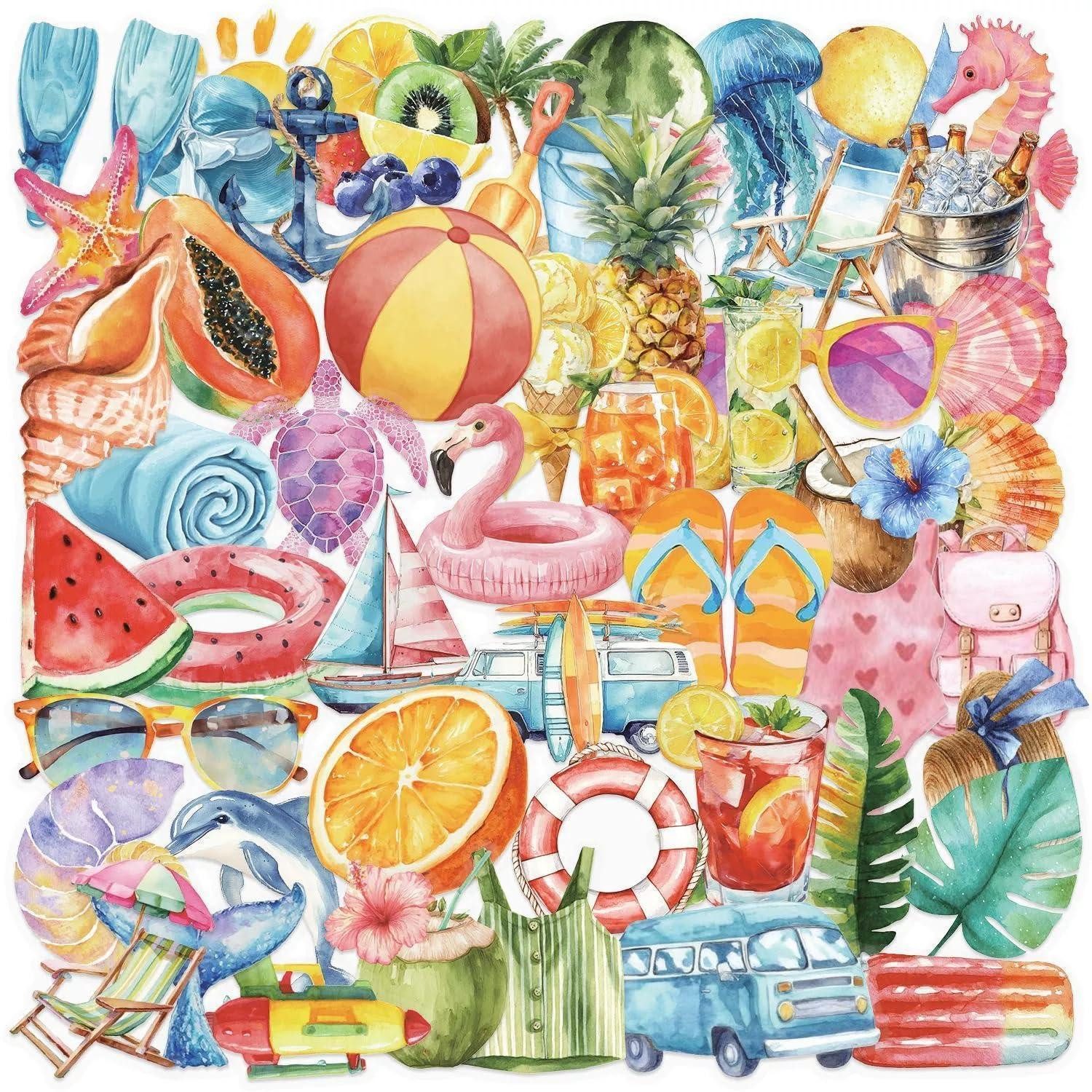 LuxusKollektion Aufkleber Aufkleber 50 Stück Watercolor Sommer Set Auto Laptop Wasserfarben