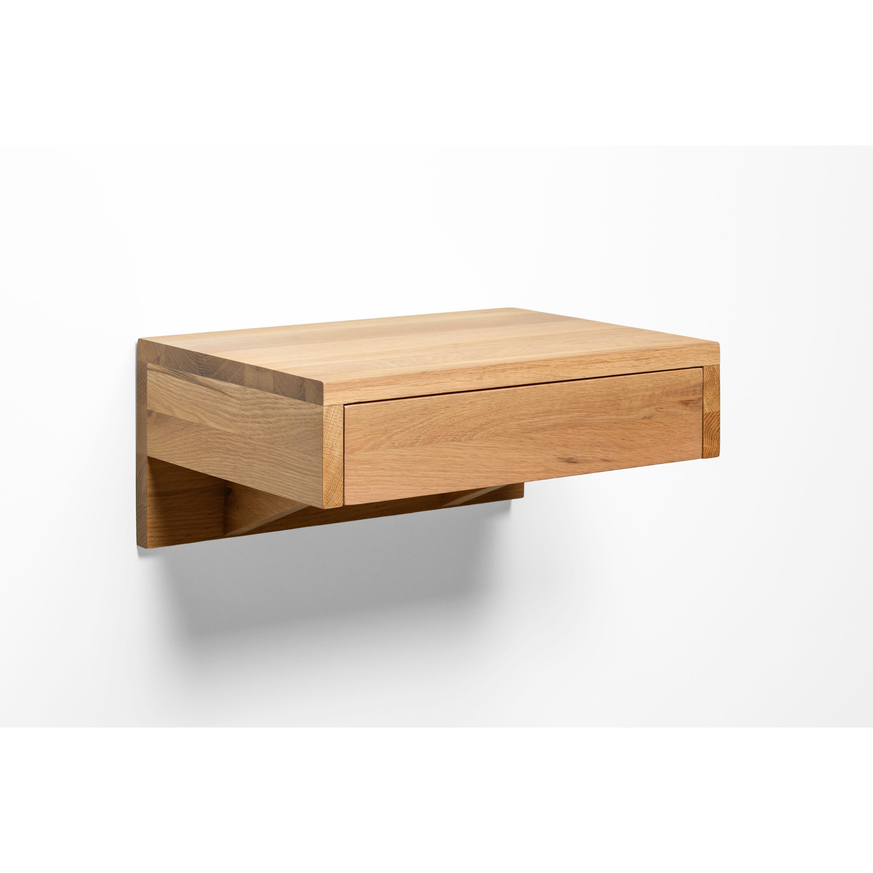 Woodek Design Nachttisch BO H 18 x B 40 x T 30 cm, kompakte Nachtkonsolen, grifflose Wandregale (Beistelltische aus matt lackiertem Eichenholz, 2-St., minimalistische Nachttischkonsolen), schwebende Nachtkommoden mit Schublade