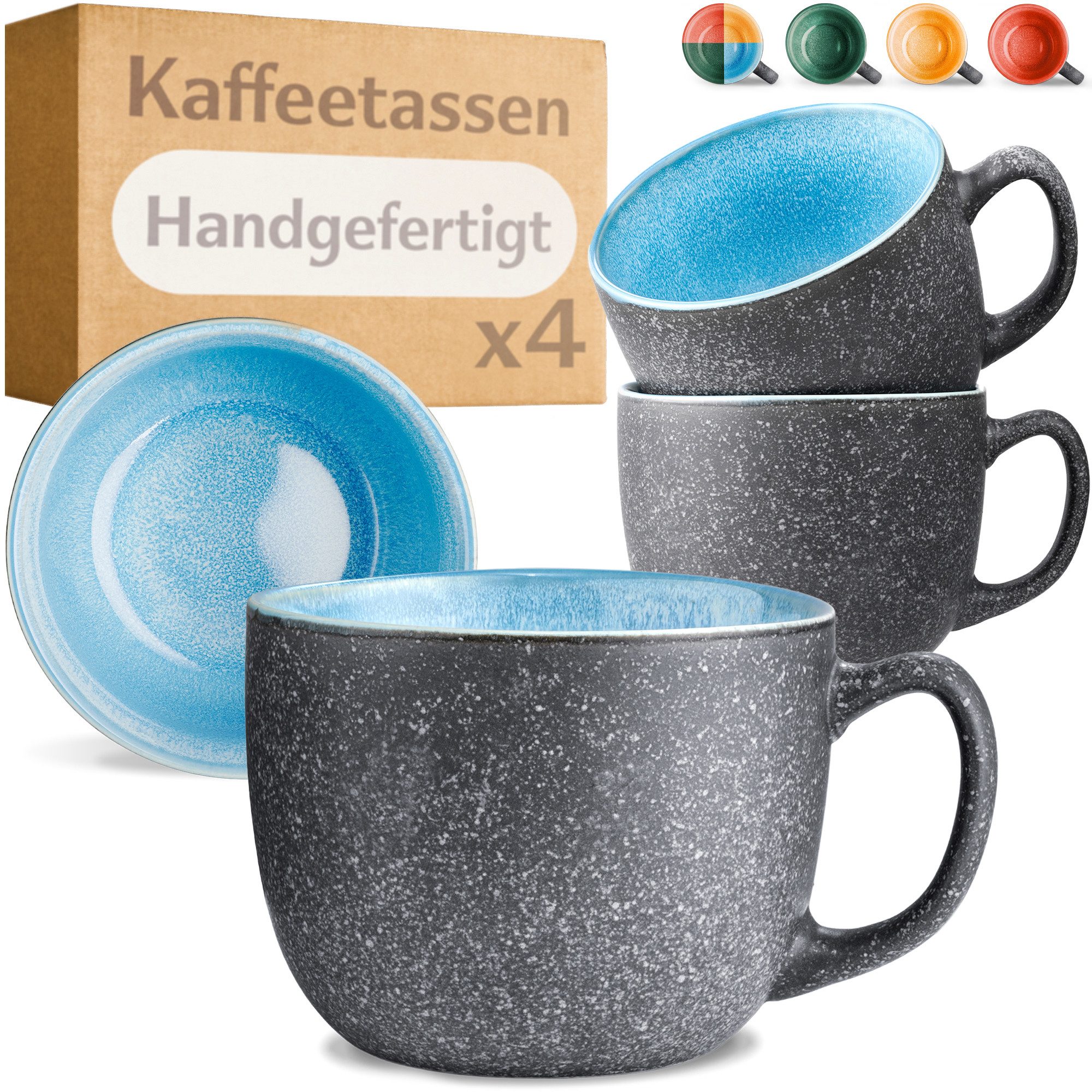 Cosumy Cappuccinotasse Kaffeetassen 4er Set aus Keramik - 350ml – ????????????????????????, 4-tlg., Keramik, Warm