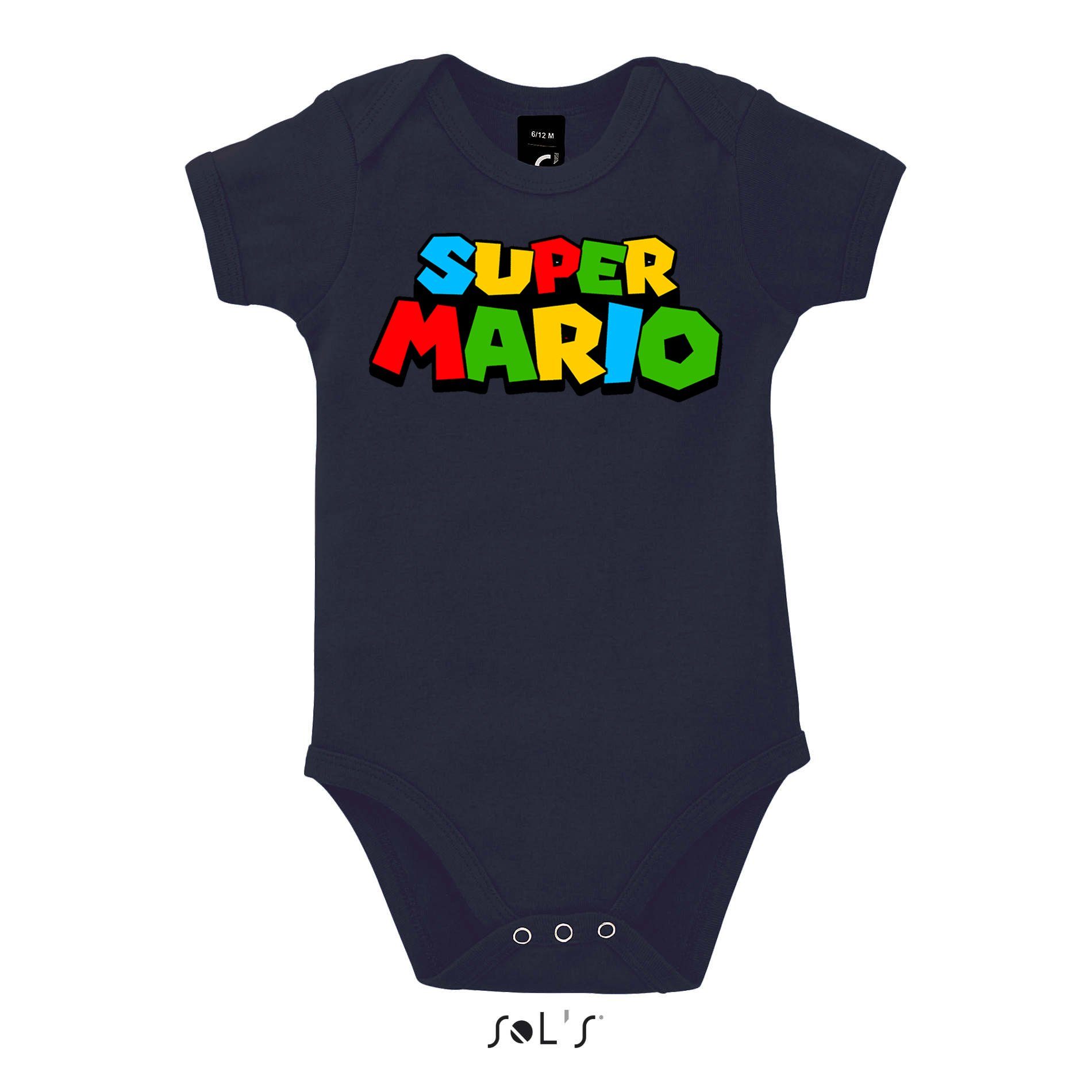Blondie & Brownie Strampler Kinder Baby Super Mario Nintendo Gamer Gaming Konsole Spiele Navyblau
