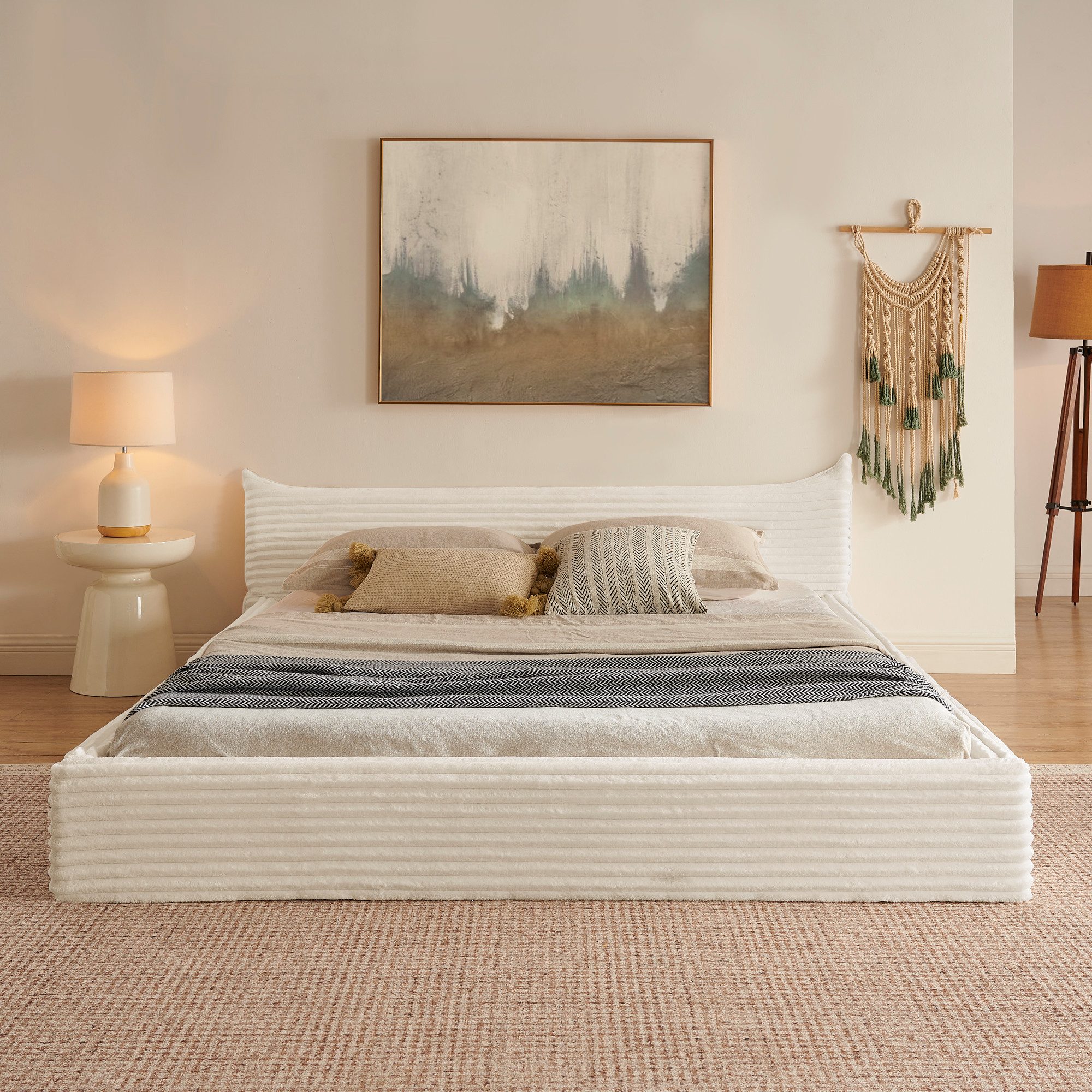 MODFU Polsterbett Bettgestell mit Chenille-Polsterung (Kinderbett mit Latte günstig online kaufen