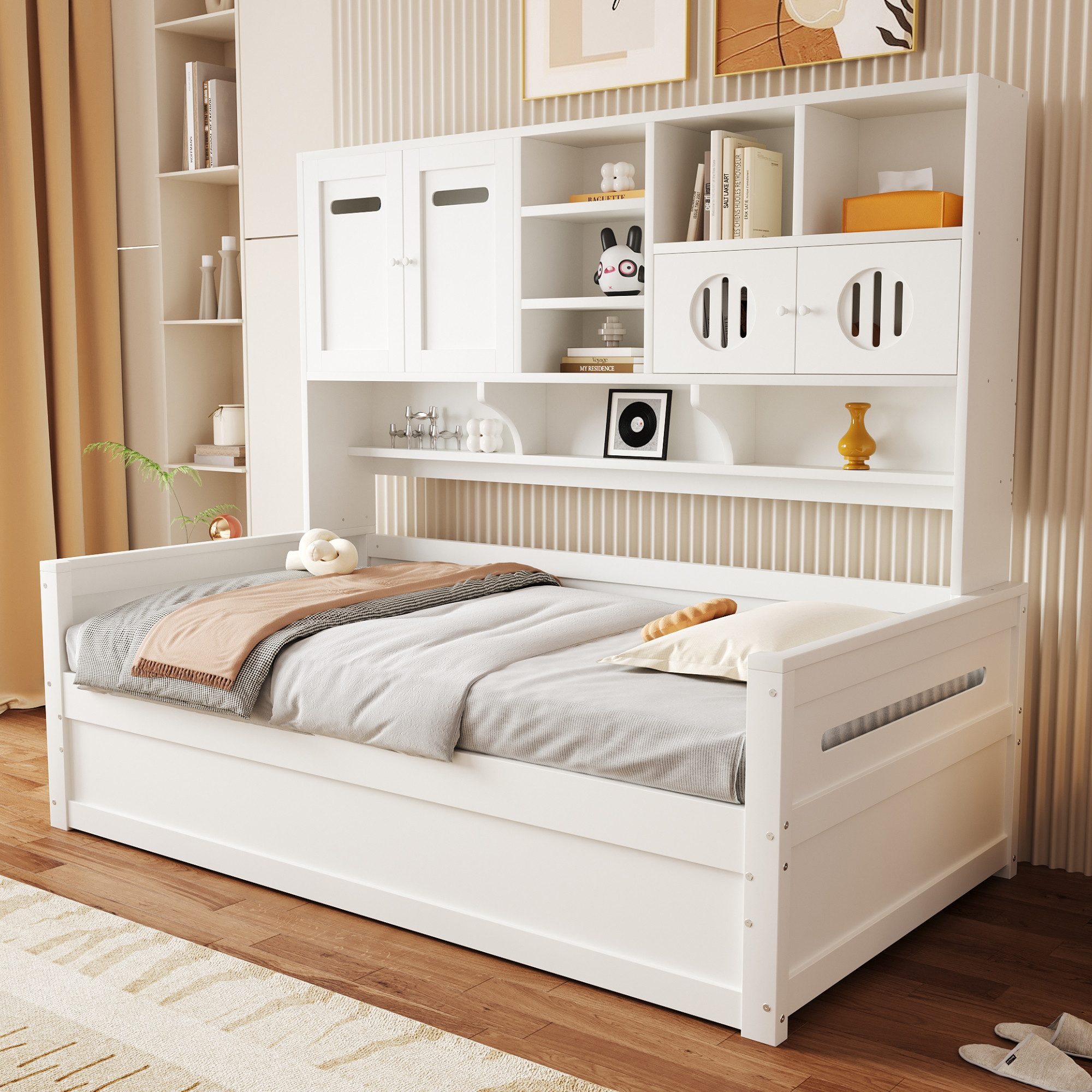 Odikalo Schlafsofa Schlafcouch Bettgestell mit Bettkästen oder Schubladen, 90x200, Holzsofa-Bett 90 x 200 cm, multifunktionaler Stauraum, große Schublade, Einzelbett, Jugendbett, Lattenrost, grau (Ohne Matratze), für Kinder, mit Ablageböden und Bettkasten oder Schubladen