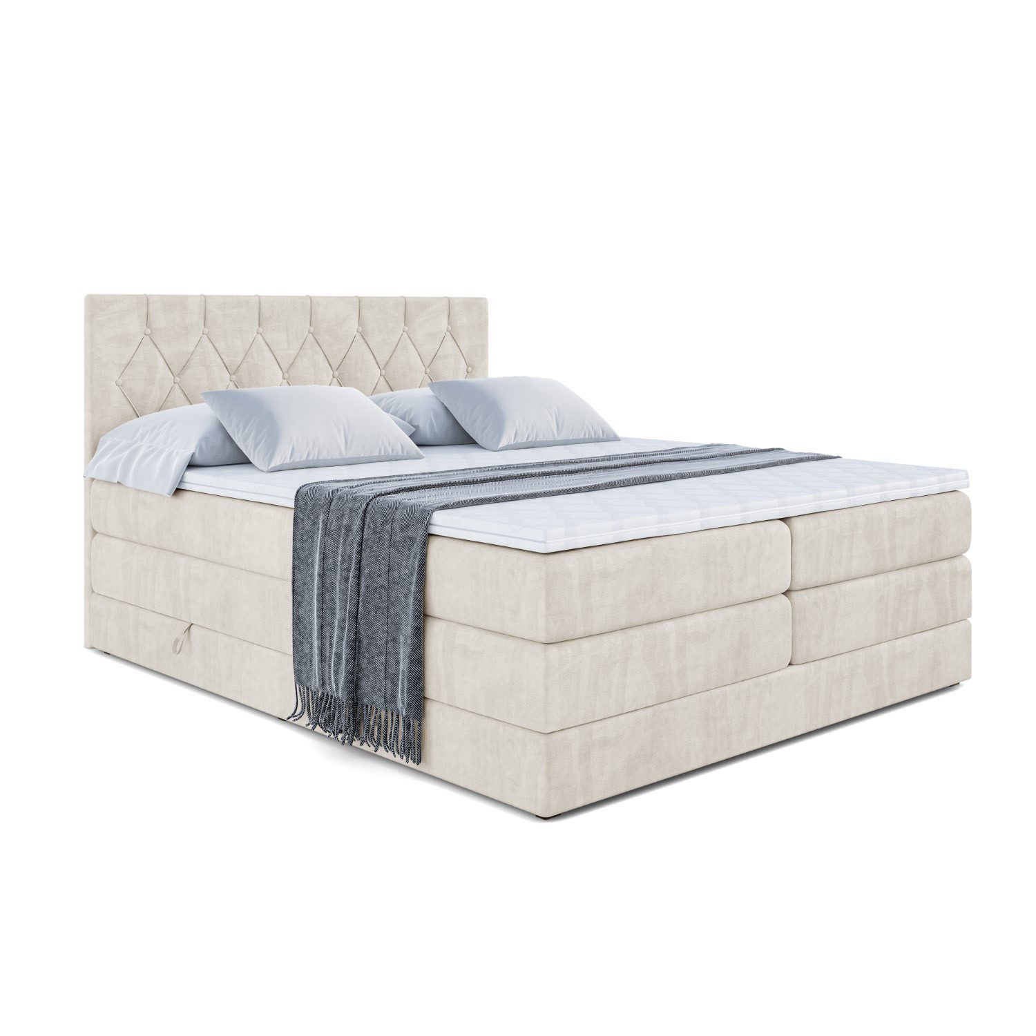 ALTDECOR Boxspringbett VELANTO-BZ KING (mit Matratze und Lattenrost Topper Polsterbett mit Bettkasten Boxbett), H4 Multipocket, H3 Bonellfederung, Doppelbett Springboxbett