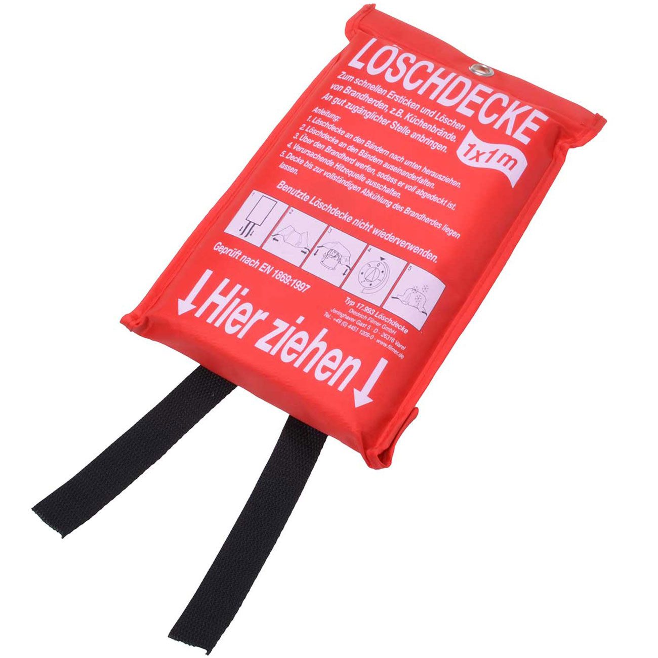 Diedrich Filmer GmbH Löschdecke Feuerlöschdecke 1m², 100% Fiberglas, effektiver Brandschutz, Notfall, (1-St), Ideal bei brennenden Kleidern, Küchenbränden, Platzsparend lagerbar