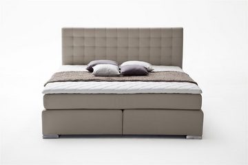 möbelando Boxspringbett Lenno, Boxspringbett Lenno mit Kunstleder muddy, Liegefläche 180x200 cm, Kopfteil gesteppt, Metallfüße gebürstet