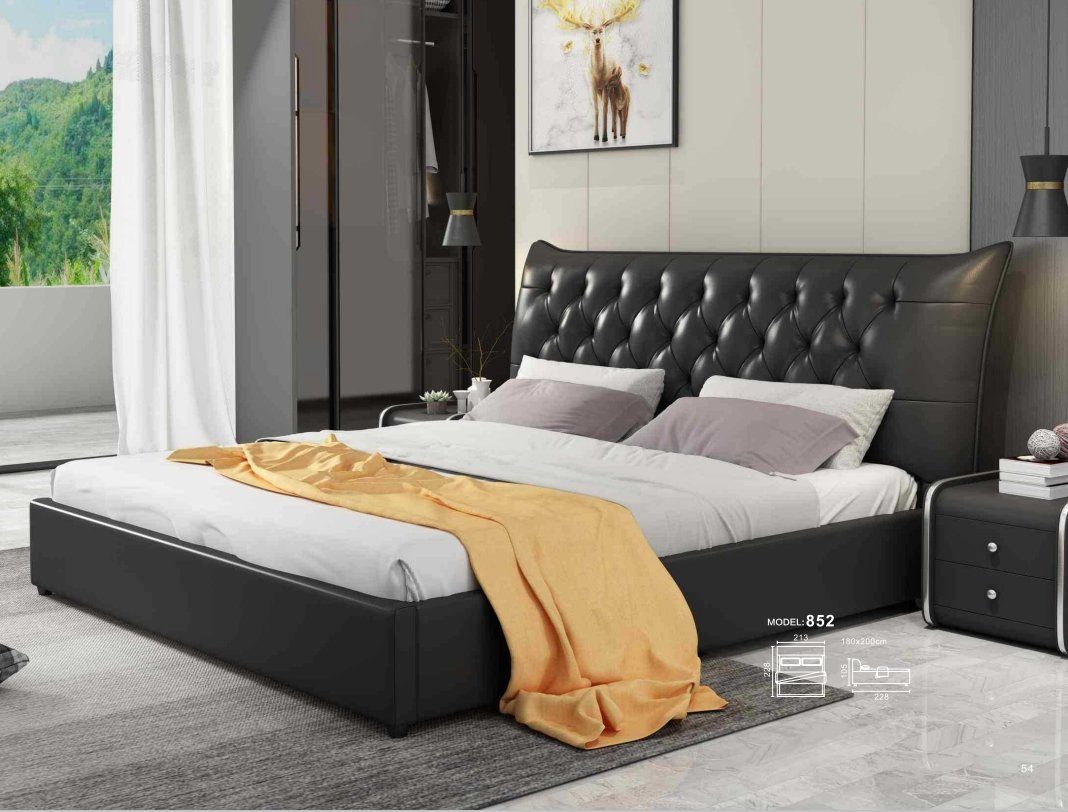 JVmoebel Bett, Designer Doppelbett Bett Betten Schlafzimmer Leder Hotel Luxus