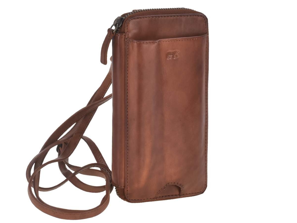 Bear Design Umhängetasche Anniek, Geldbörse, Portemonnaie, Handytasche zum Umhängen, Leder cognac braun