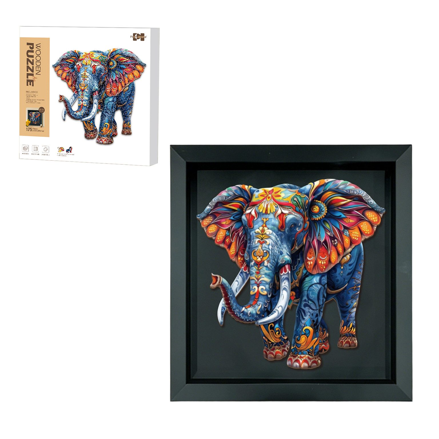 Esun Puzzle Holz puzzle Erwachsene, Elefant Holz Puzzle mit Rahmen zum Aufhängen, 179 Puzzleteile, Wooden Puzzle Elefant – 179 Teile mit Rahmen von Esun