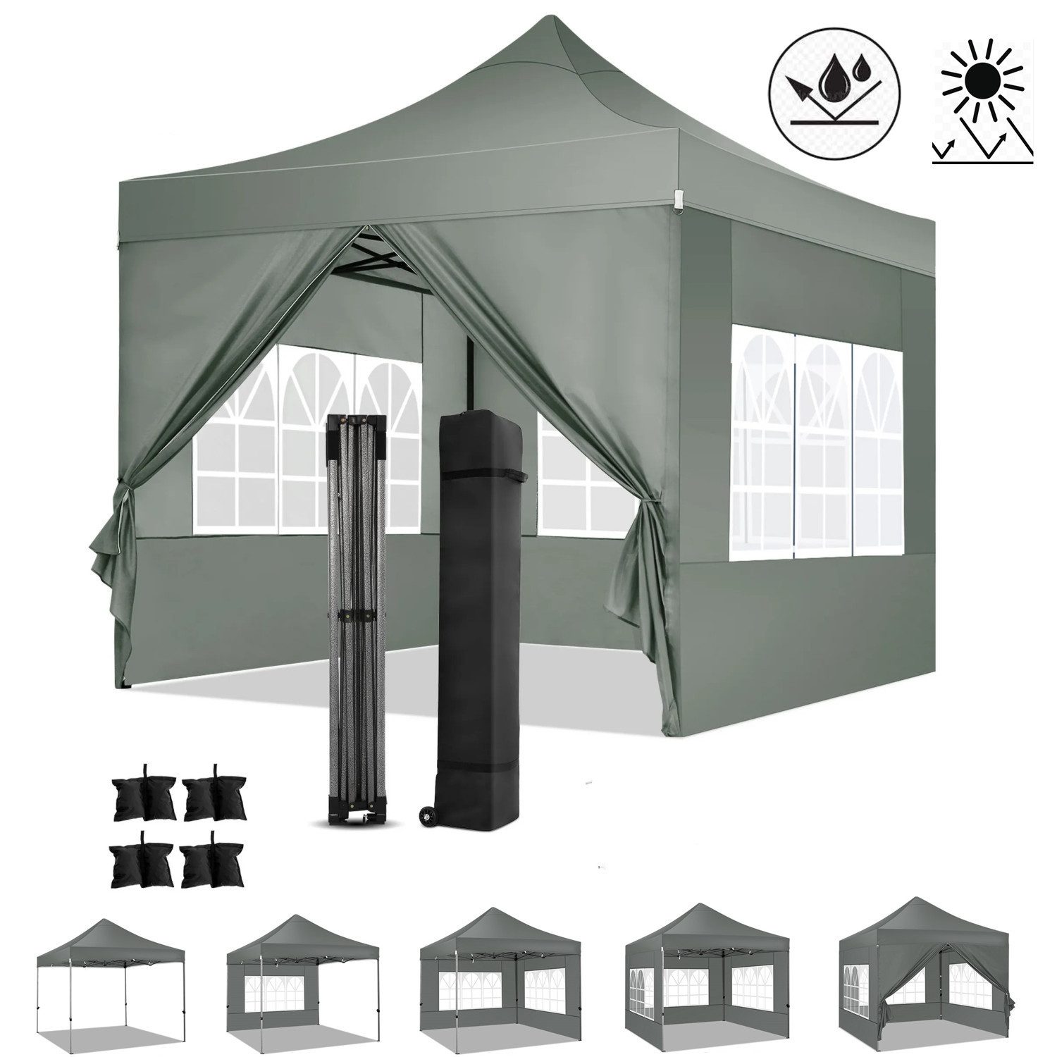 LUCKZON Pavillon 3x3m, Spitzpavillon mit 4 günstig online kaufen