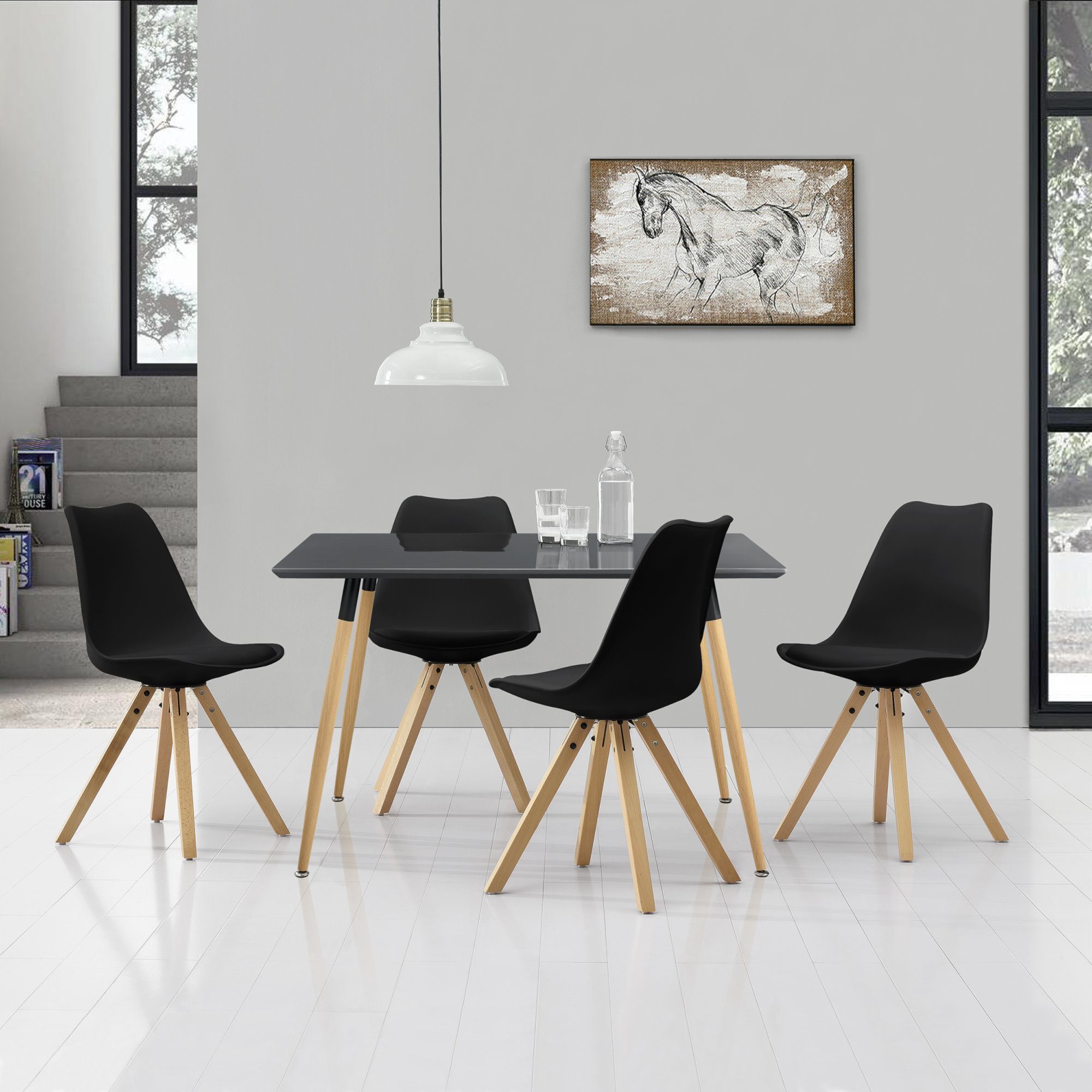 ® Esstisch mit 4 Stühlen schwarz/grau 120x70 Küchentisch Esszimmertisch en.casa 