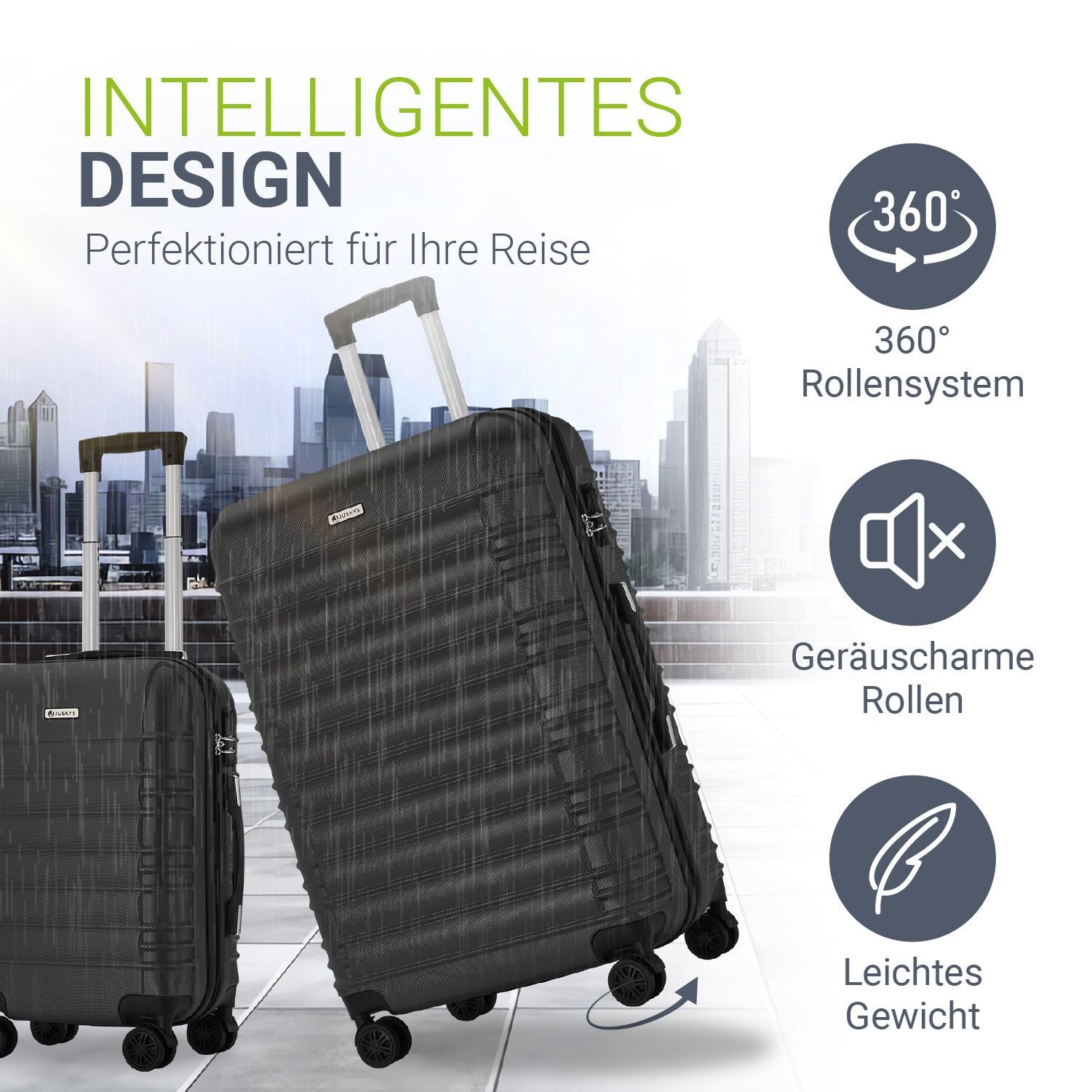 Juskys Trolleyset Rom, 4 Rollen, (4 tlg., 4-teilig), 4 Koffer, 360° Rollen, robuste Hartschale, mit Zahlenschloss