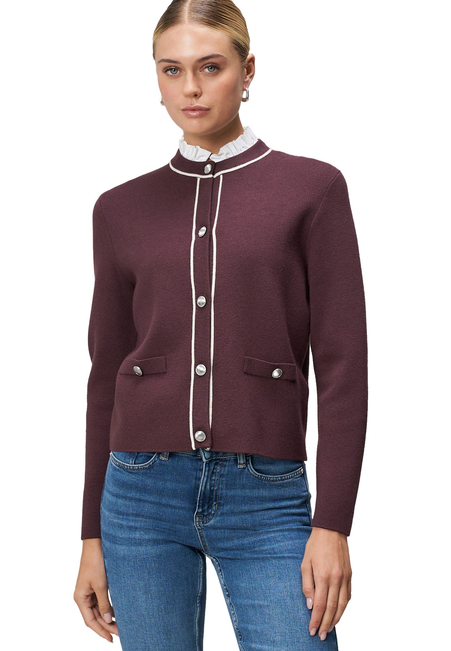 Zero Strickjacke Damen Strickjacke mit Ziertaschen (1-tlg) Knopfleiste