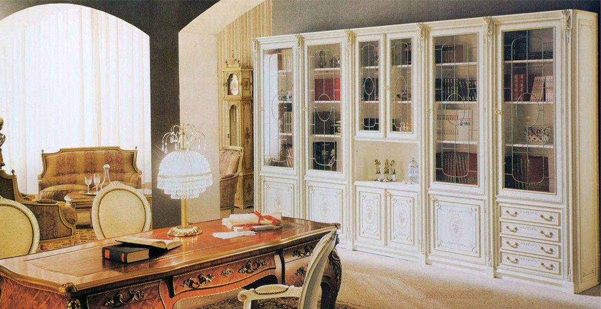 - Qualität Weiß Barockstil - Schrank / - Luxus Wohnzimmerschrank Wohnzimmer Stauraumschrank / im - Italy Möbel Made in Massivholz Gold Mehrfarbig Barock Casa Barock Luxus Padrino