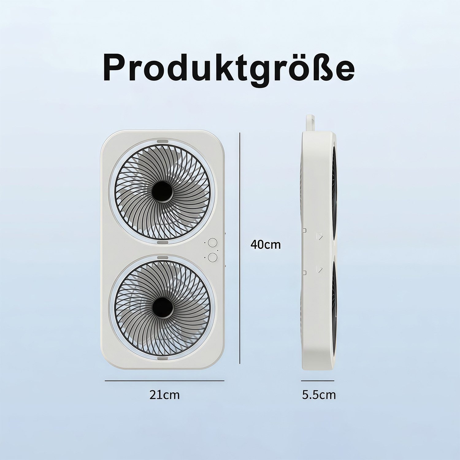 MOPUEA Standventilator 90° Drehbar Doppelkopf Ventilator Luftzirkulator USB Tischventilator, 3 Windstufen Mit Handyhalterung Stand- & Wandmontage Akku Leise