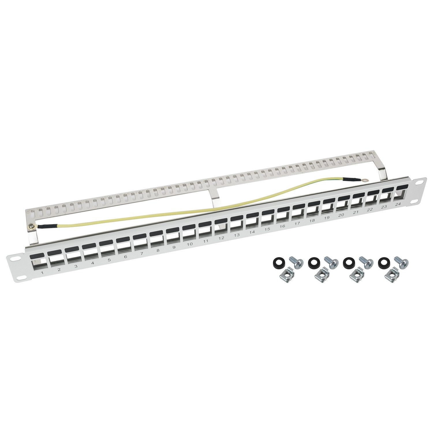 HMF Serverschrank STP Keystone-Patchpanel für Serverschrank, 19 Zoll, 1 HE, 24 Ports RJ45 Geschirmt, Lichtgrau