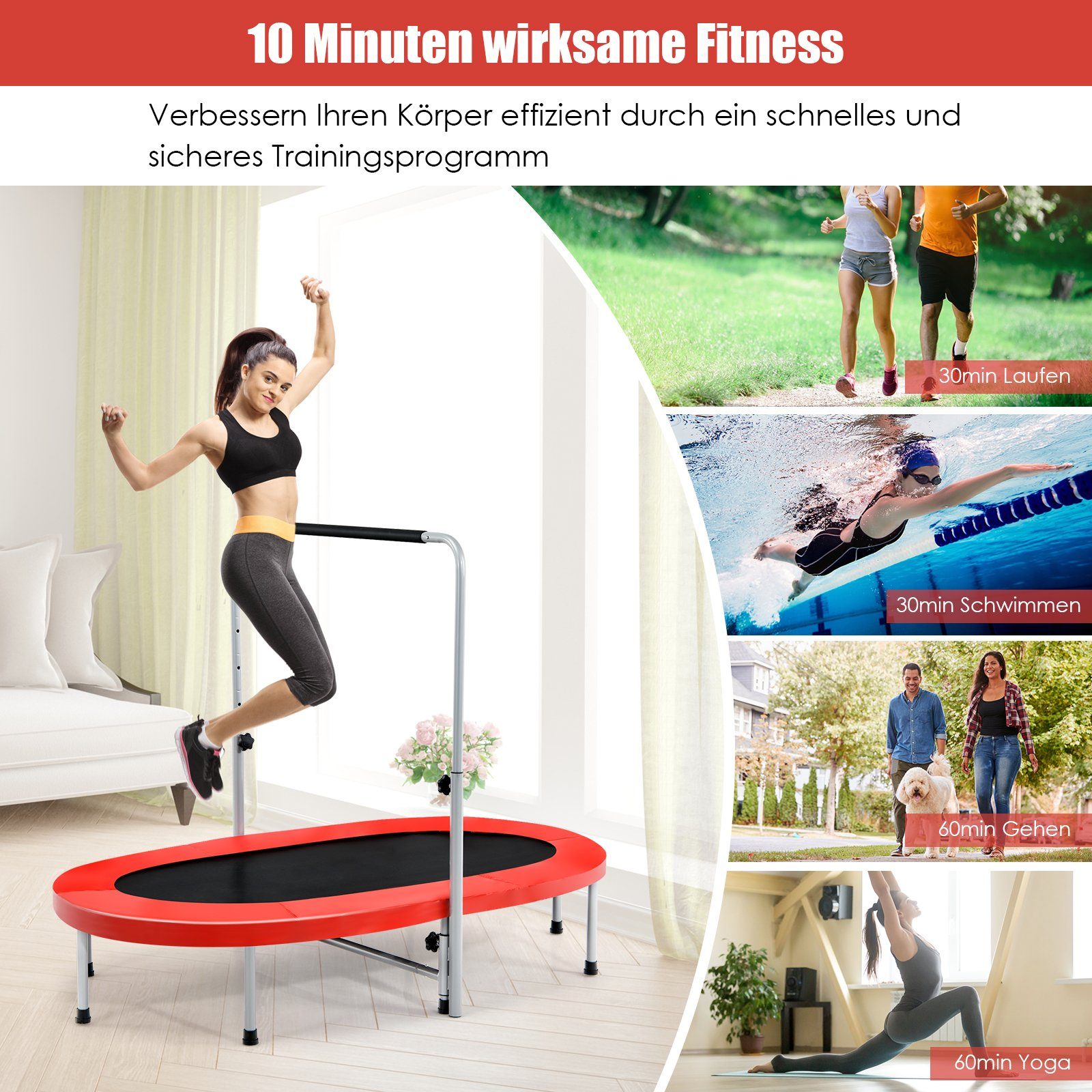 COSTWAY Kindertrampolin Gartentrampolin, mit höhenverstellbarm Haltegriff günstig online kaufen