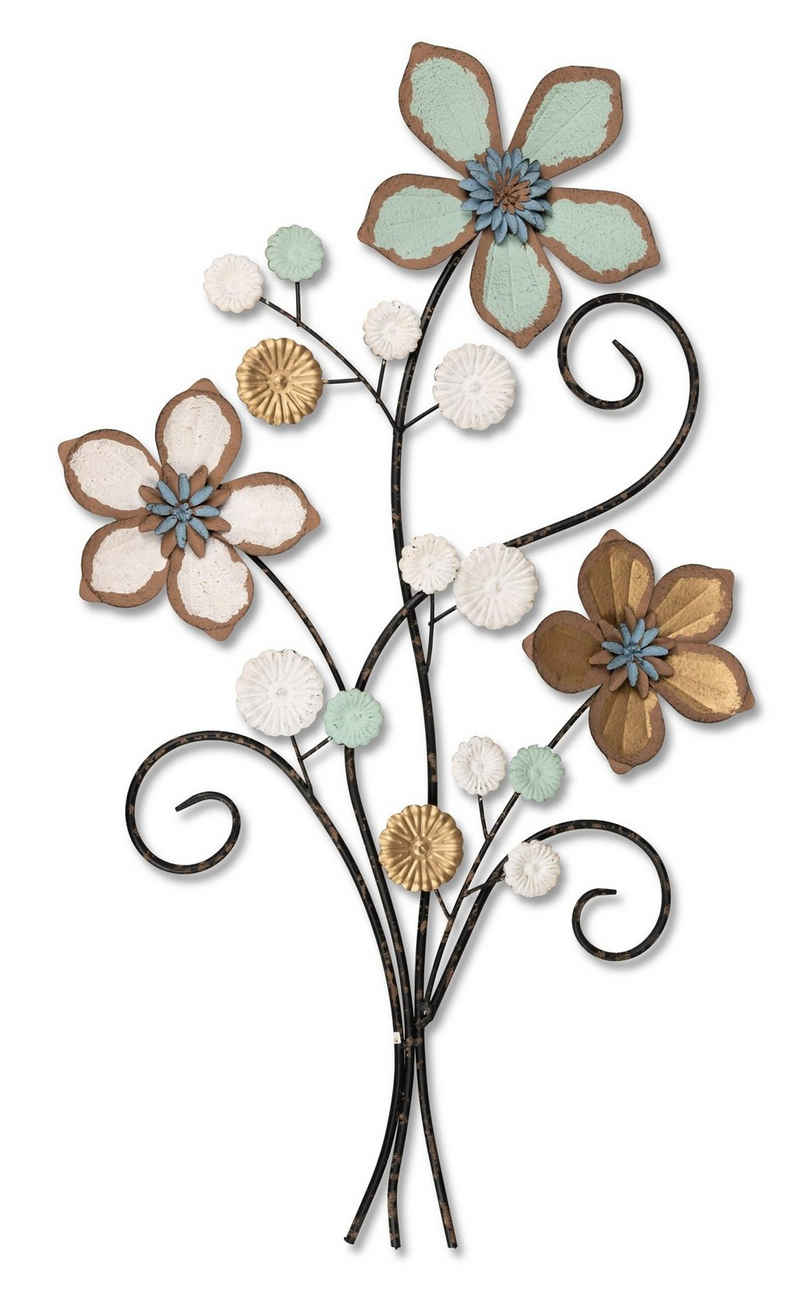 dekojohnson Wanddekoobjekt Wanddeko Blumen-Strauß Metall-Blüten 50x80cm