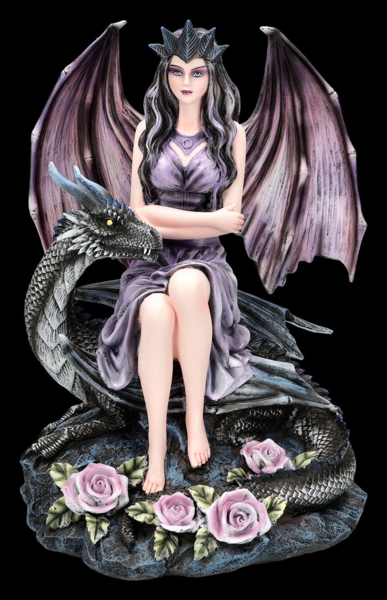 Figuren Shop GmbH Fantasy-Figur Dark Angel Figur mit Drache – Dragon Rose Enchantress 27.5cm Dekofigur
