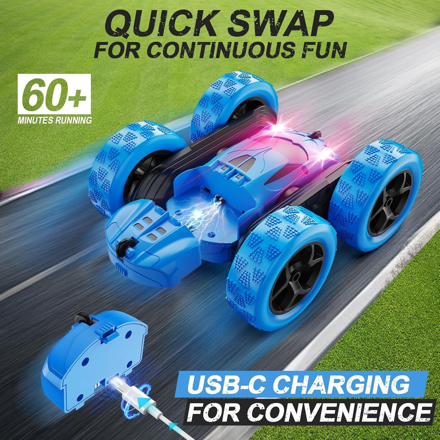 Athlix Rennbahn-Auto Ferngesteuertes Auto, RC-Auto Spielzeug mit Fernbedienung 4WD Stunt, 360°-Flips, 25 Minuten Laufzeit, 50m Reichweite