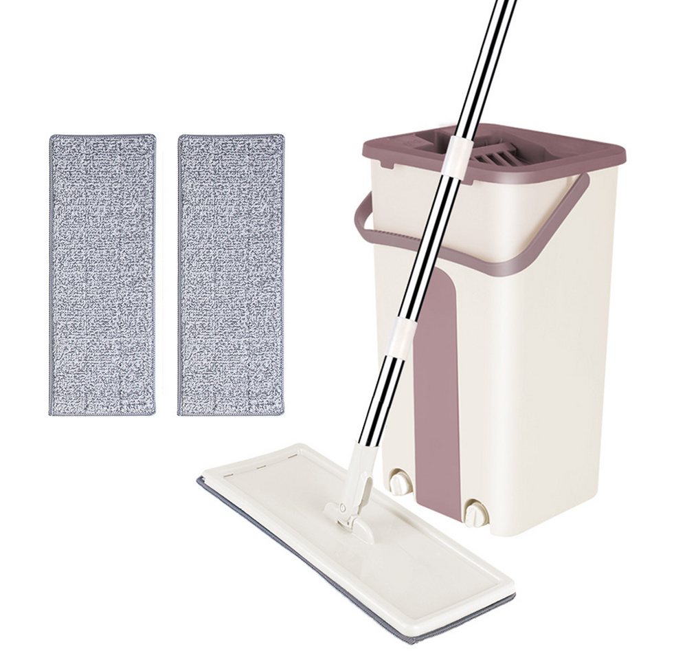 JEOBEST Wischmopp Bodenwischer Set, Wischmopp Set mit Eimer und 2 Mikrofaser-Pads, Freihändiges Waschen, nass und trocken, 360 Grad drehbar