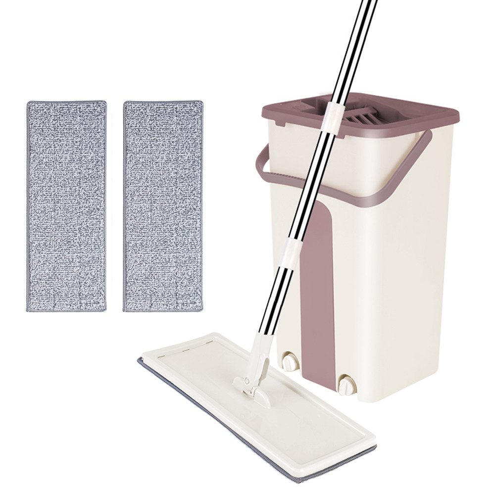 JEOBEST Wischmopp Wischmopp und Eimer mit Auswringer-Set, Freihändiges Flachwischer-Set, Nass- und Trockengebrauch, mit 2 waschbaren Mikrofaser-Pads