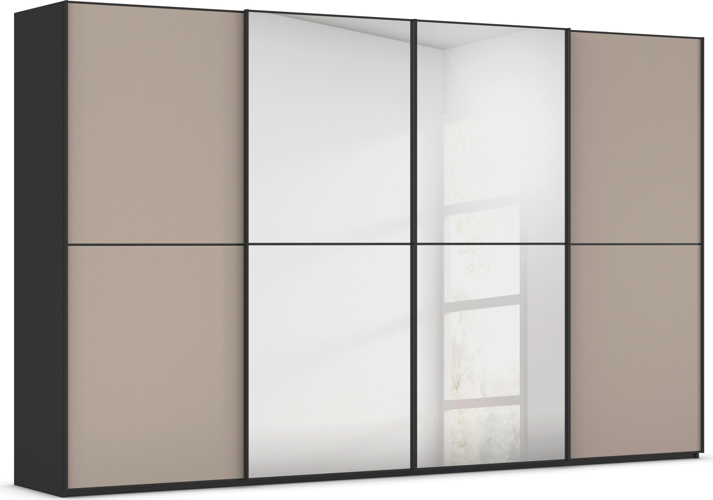 rauch Schwebetürenschrank Kleiderschrank Schrank Garderobe Schlafzimmerschrank SCALE-DUO edle zweigeteilte Türen Spiegel/Glas-Mix 3 Zierleisten MADE IN GERMANY