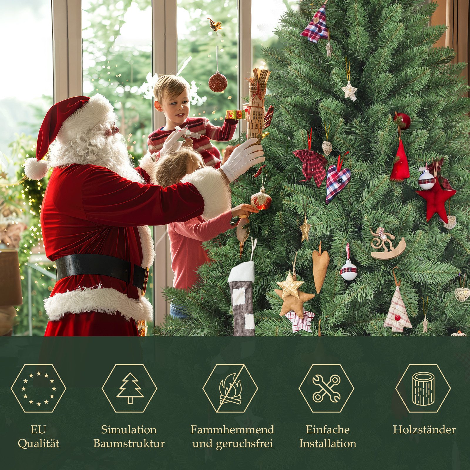Salcar Künstlicher Weihnachtsbaum Christbaum Künstlich Tannenbaum mit PVC Nadeln und Echt Holzständer, Nordmanntanne, 120 cm mit 290 Zweigen – Bild 5 von 5