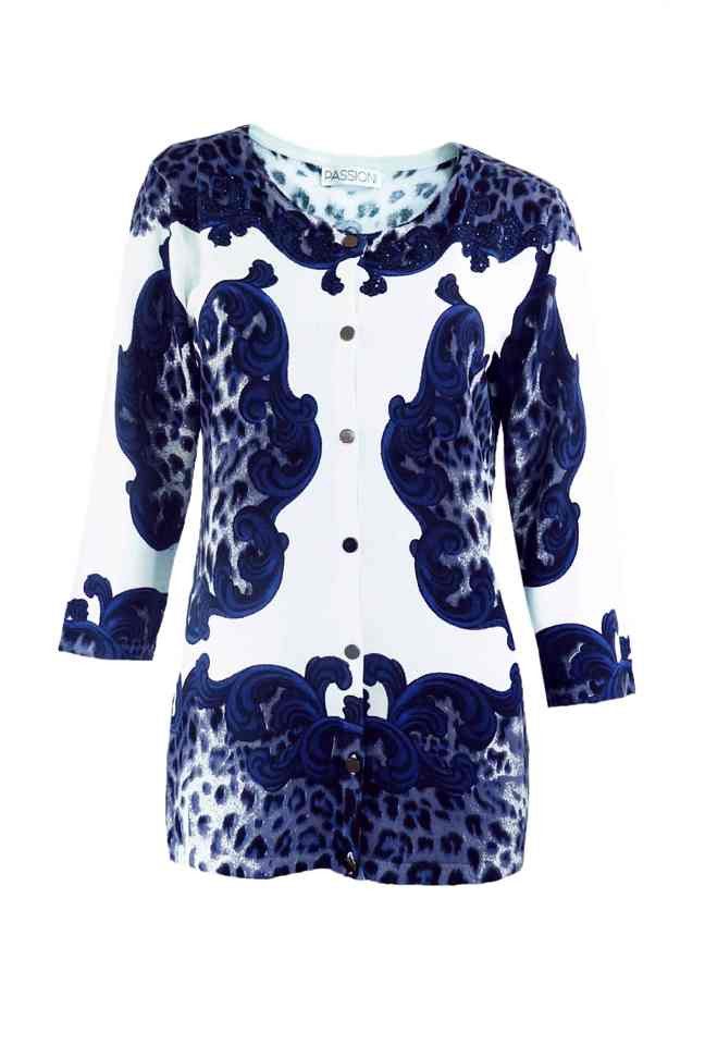 Passioni Cardigan Twinset mit dekorativem Leopardenmuster-Mix in Marine und Weiß