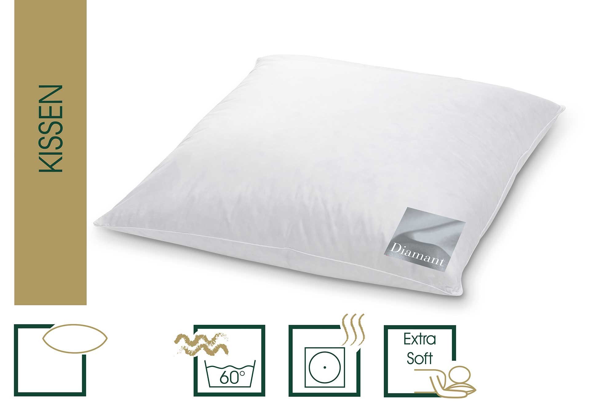 HANSKRUCHEN 3-Kammer-Kopfkissen HANSKRUCHEN Daunenkissen Kopfkissen Diamant Extra Soft 80 x 80 cm, Füllung: 90% Daunen, 10% Federn, Bezug: 1005 Baumwolle, hergestellt in Deutschland, für Allergiker geeignet
