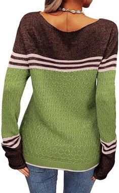 KIKI 2-in-1-Pullover Damen Pullover Colorblock Langarm Rundhals Strickpullover Gestreift