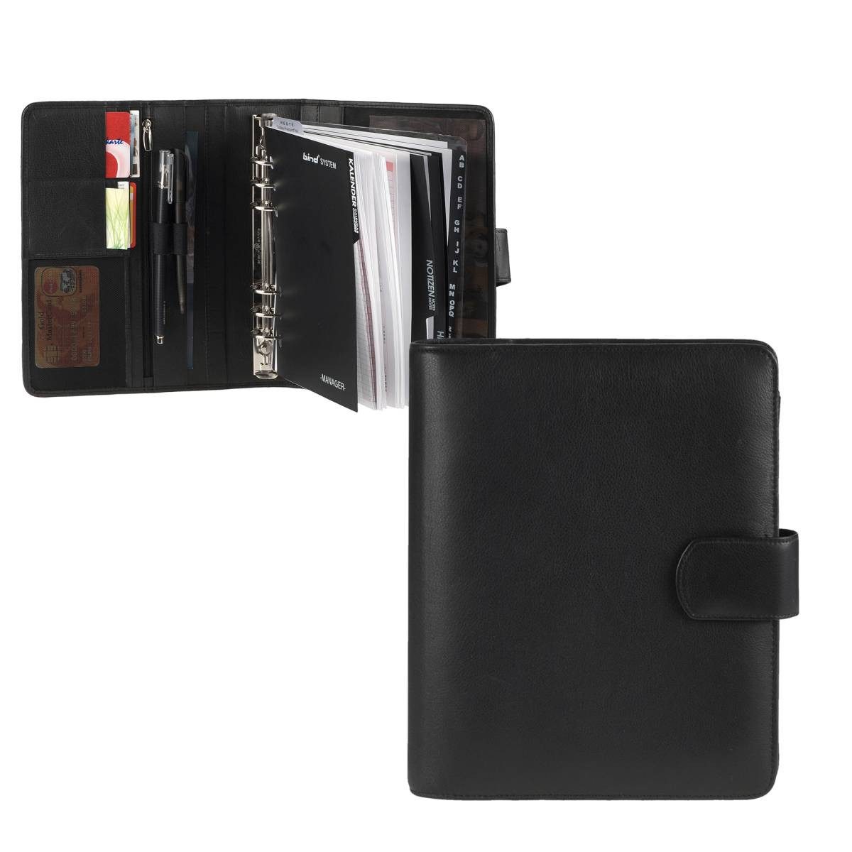 BIND Terminplaner "Business" A5 (20x24cm) Terminkalender Leder schwarz, Kalender 2026