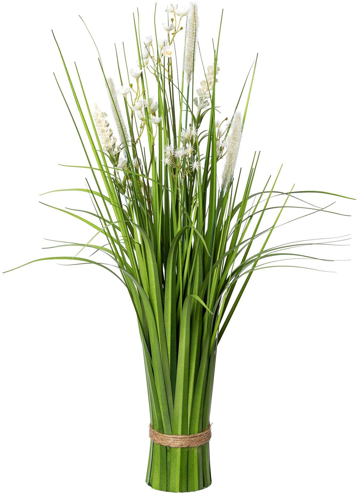 Kunstgras Stehgras-Busch cm Blüten, Höhe mit weiß Creativ green, 64