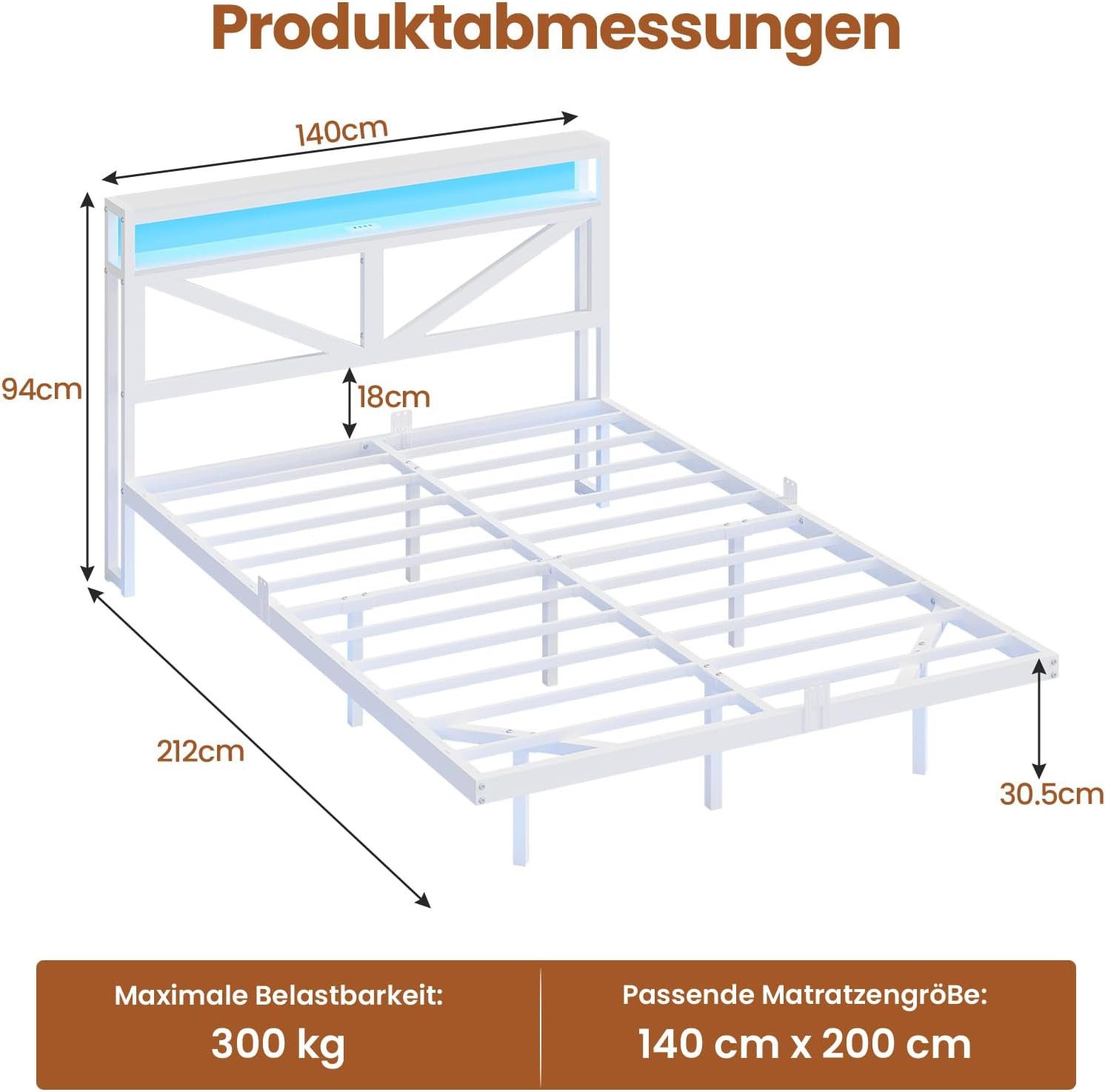 MSMASK Metallbett Modernes Schwebendes Bettrahmen mit USB-Ladeanschluss (Oh günstig online kaufen