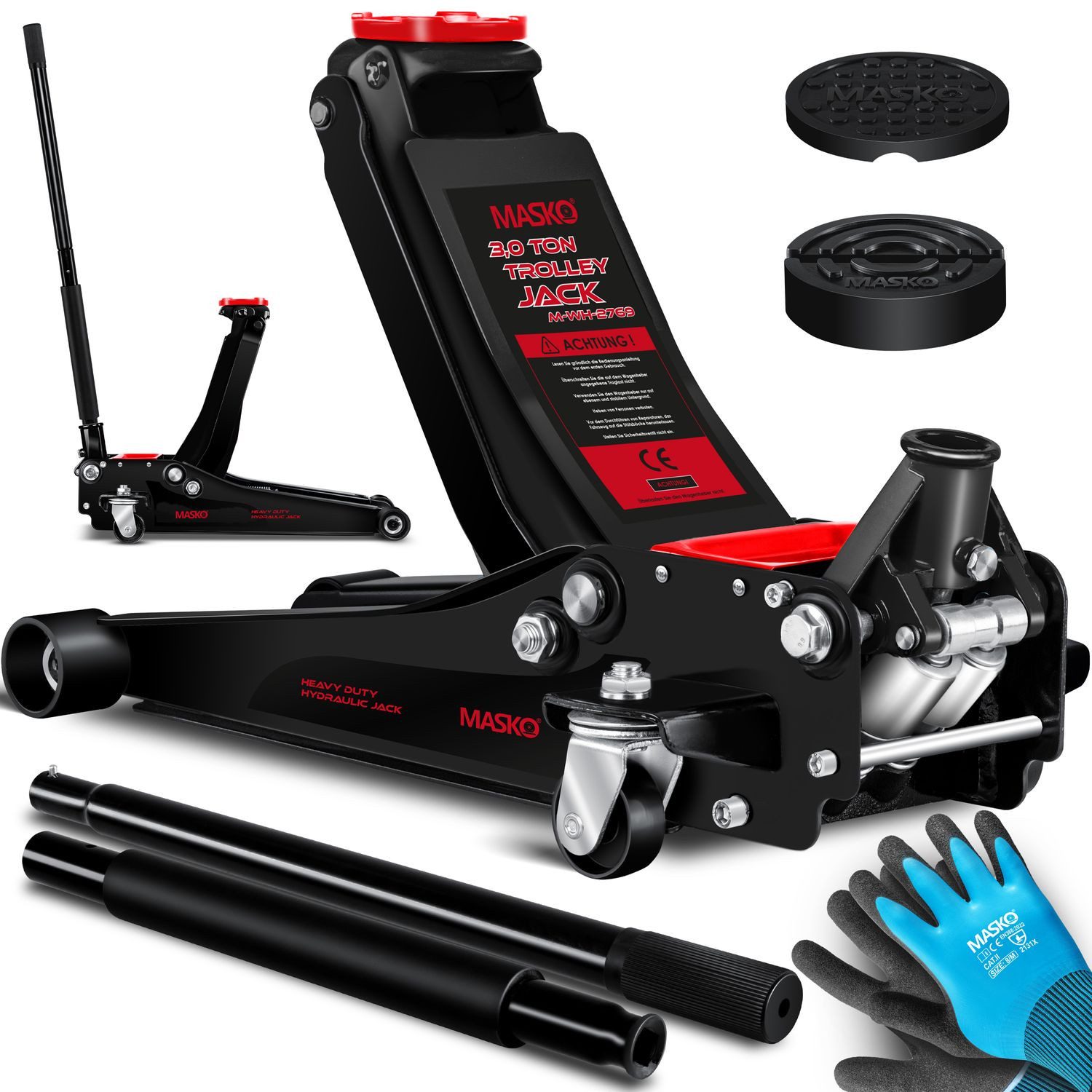 MASKO Hydraulikheber, Wagenheber hydraulisch Flache Hubhöhe 2x Gummiauflage